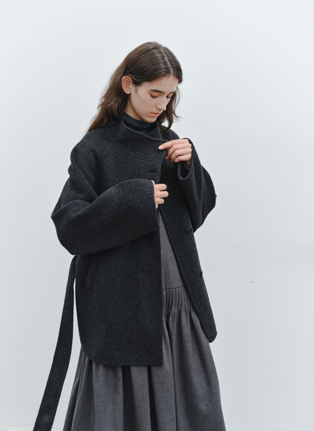 FEATHER WOOL100% MIDI COAT