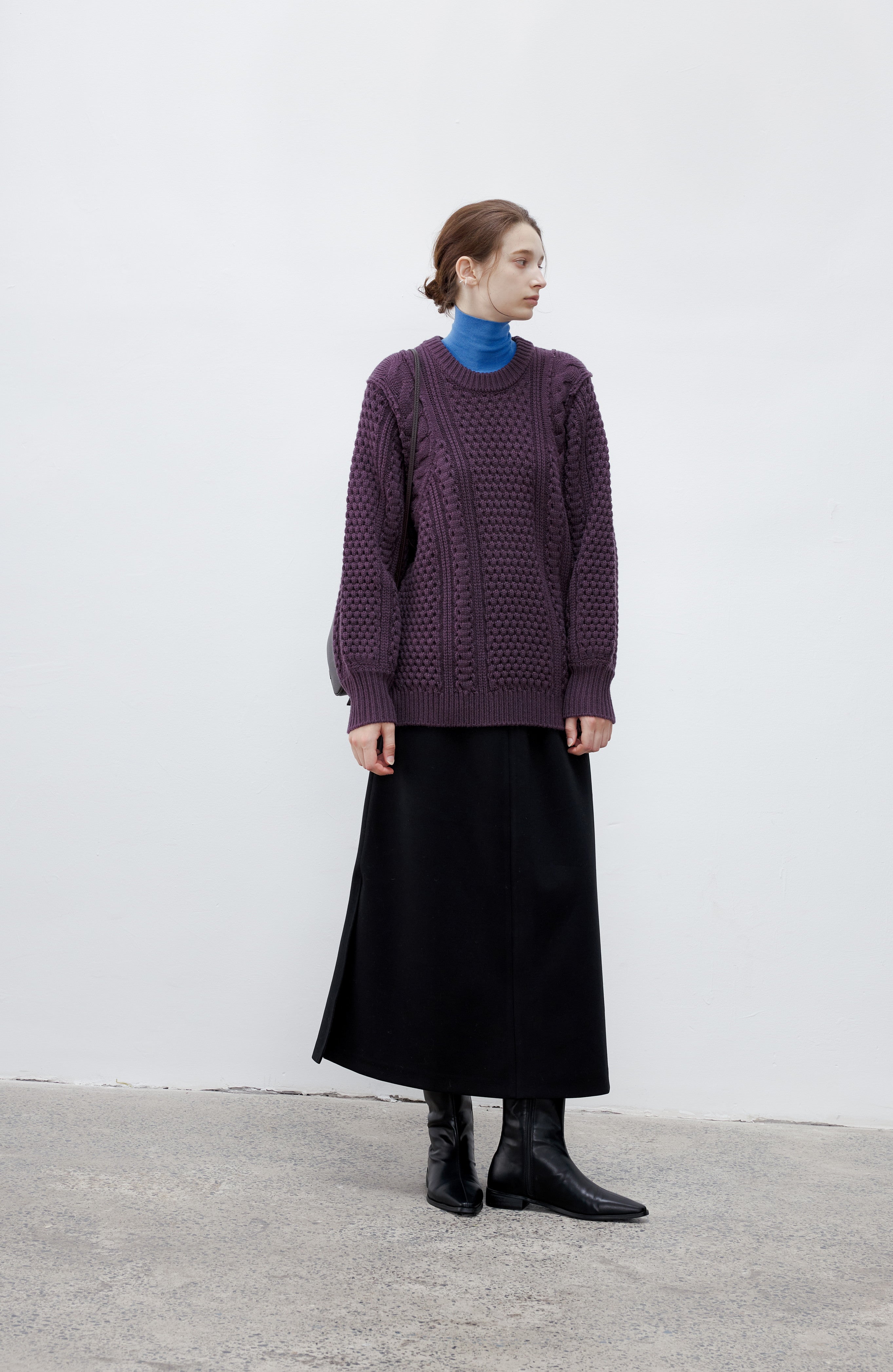 CONTRAST CABLE MIX WOOL KNIT