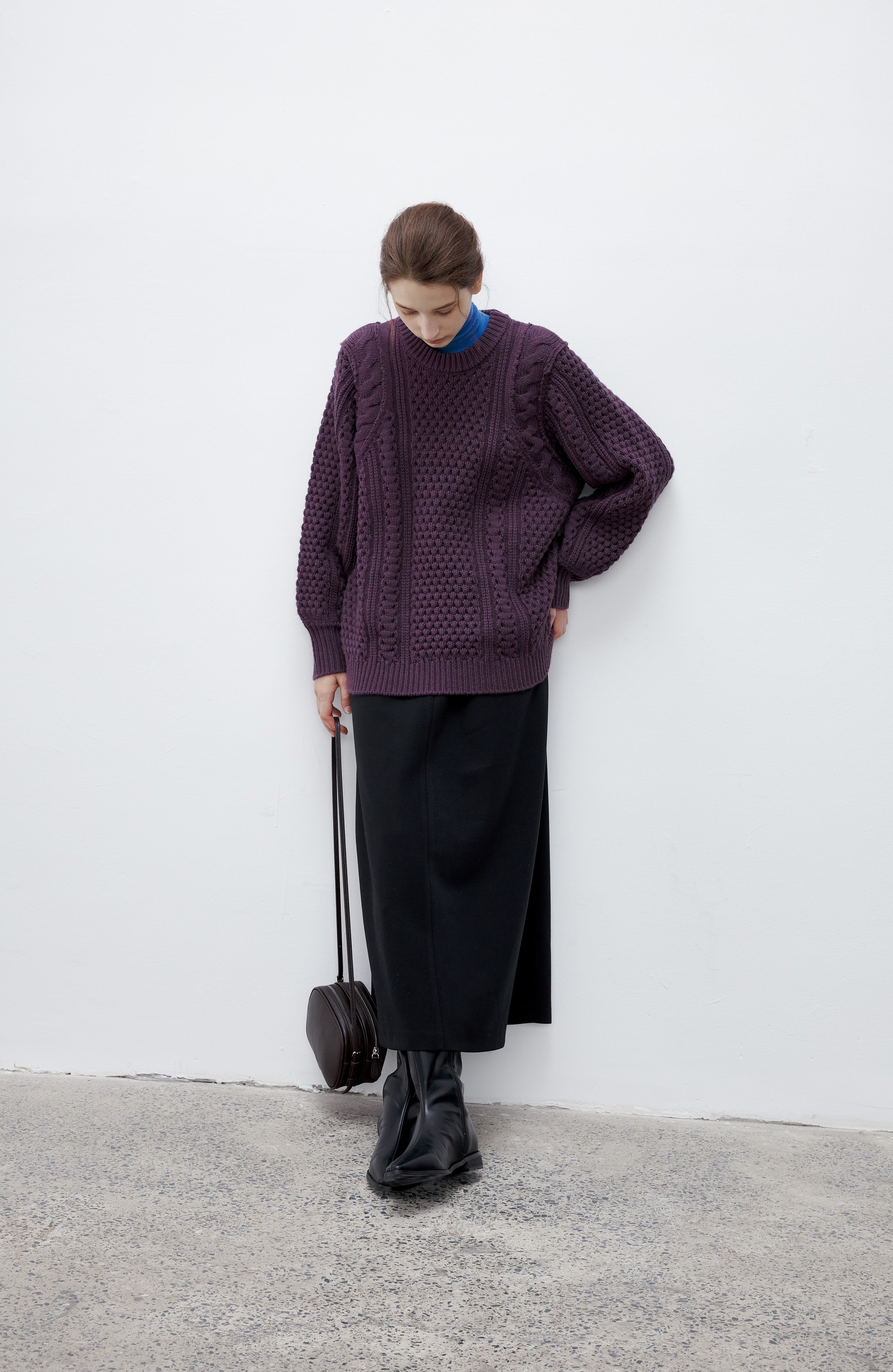 CONTRAST CABLE MIX WOOL KNIT