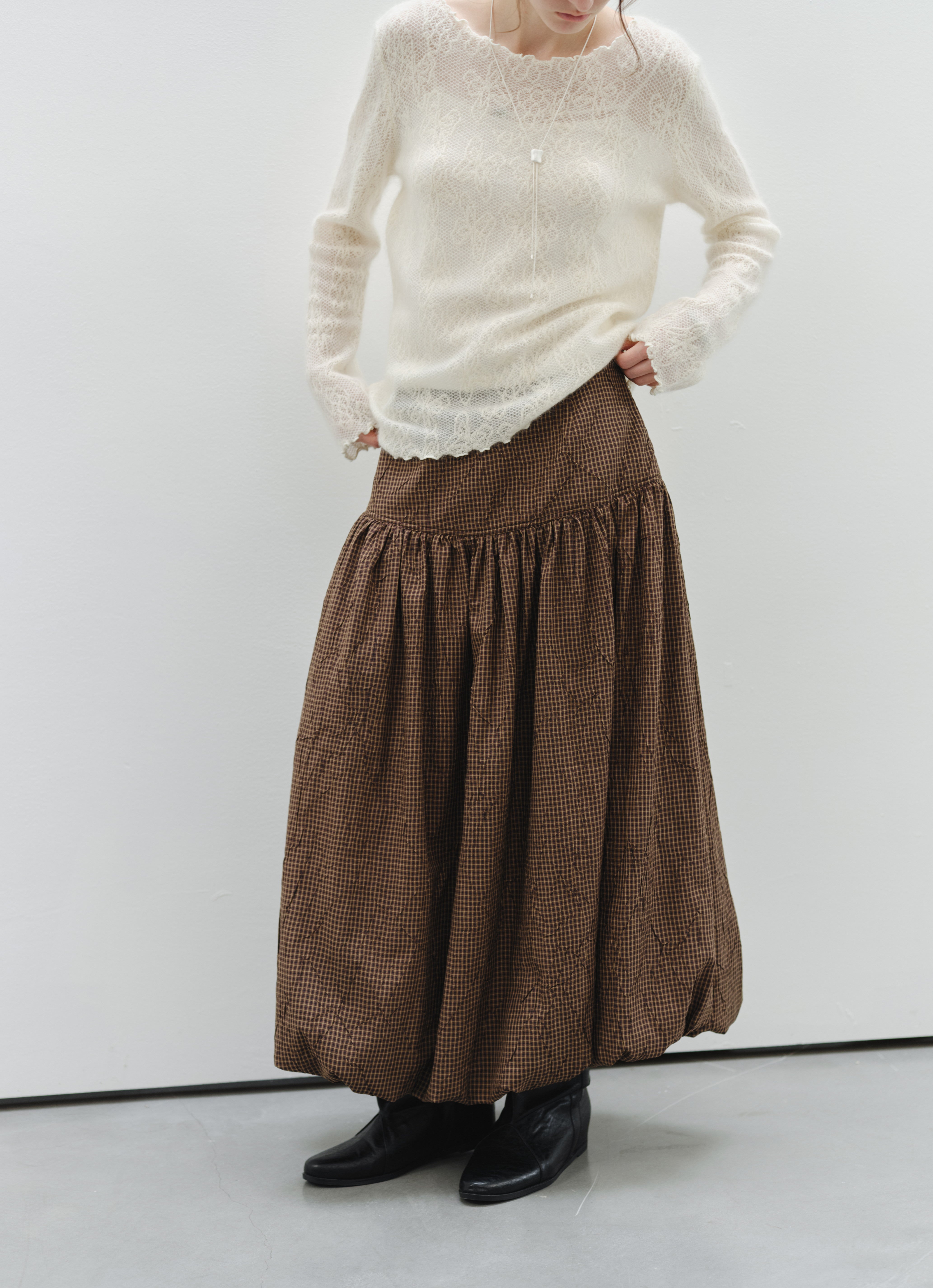 GRID CHECK BALLOON SKIRT