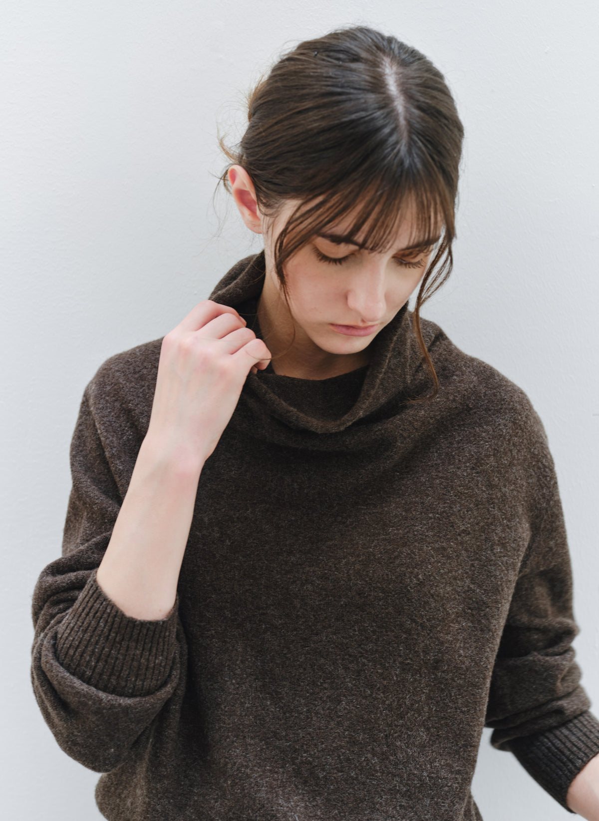 BUTTON HEM COWL SWEATER