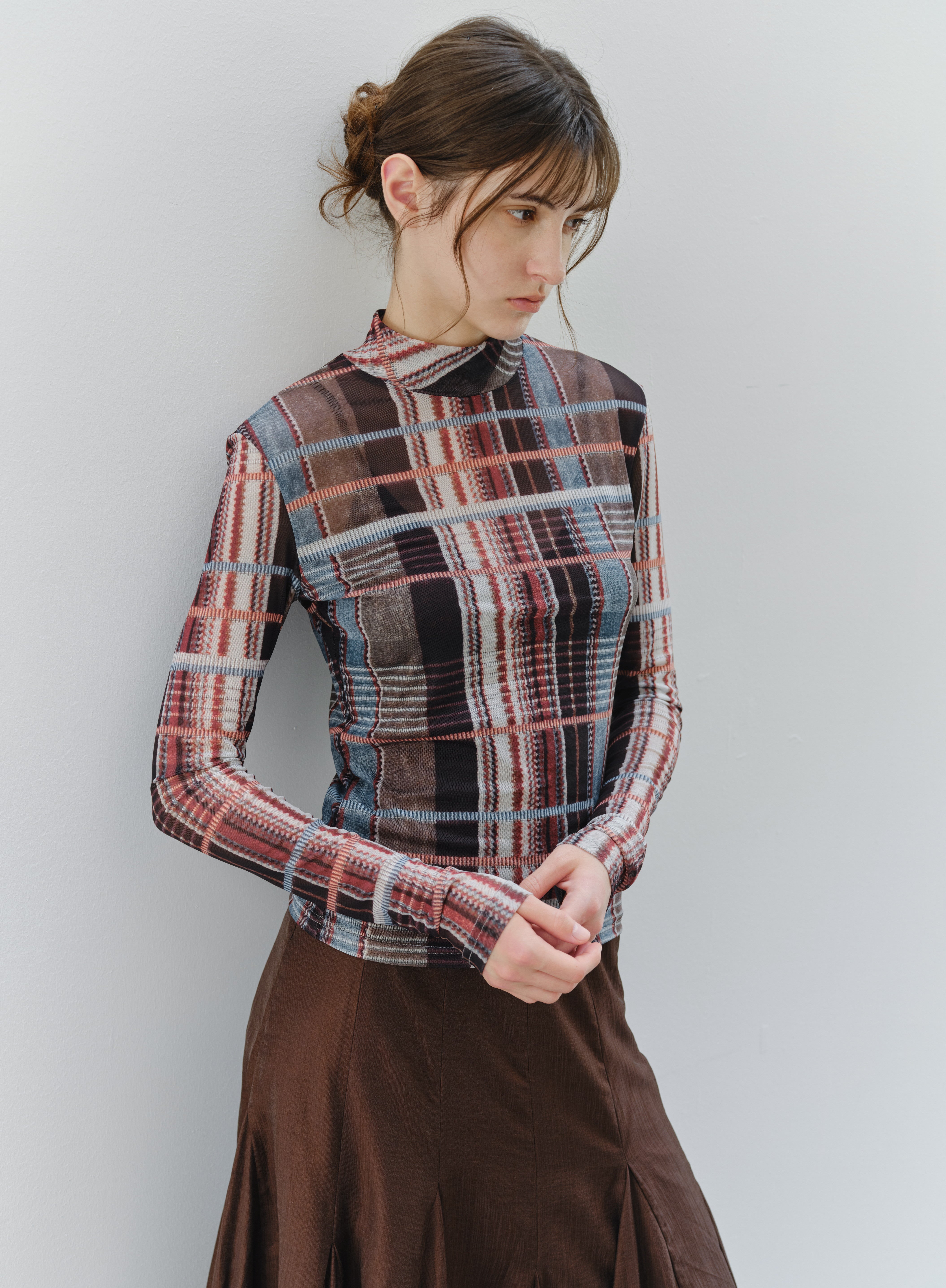 WAVE CHECK SHEER TOP