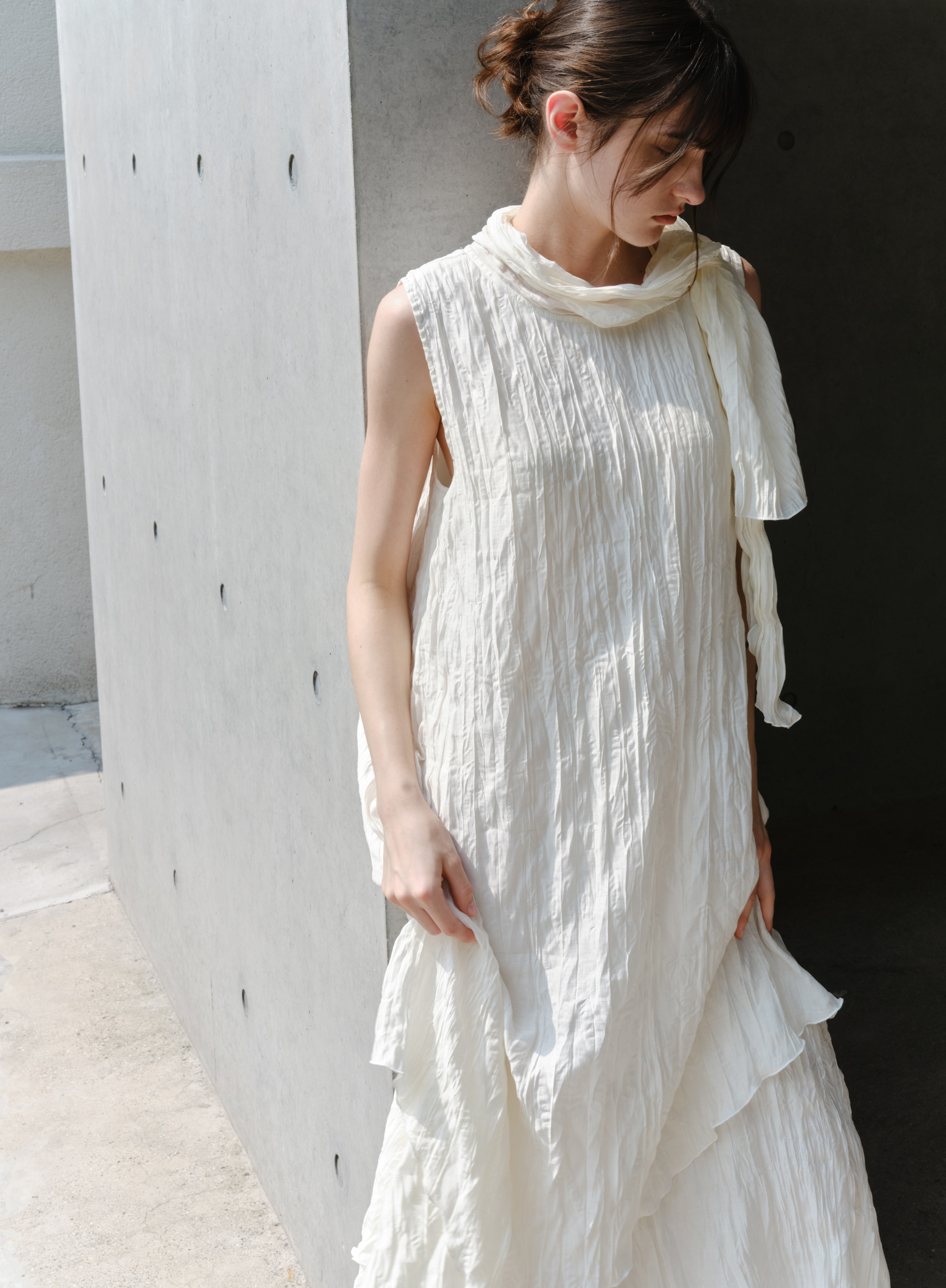 SCARF NECK TIERED DRESS