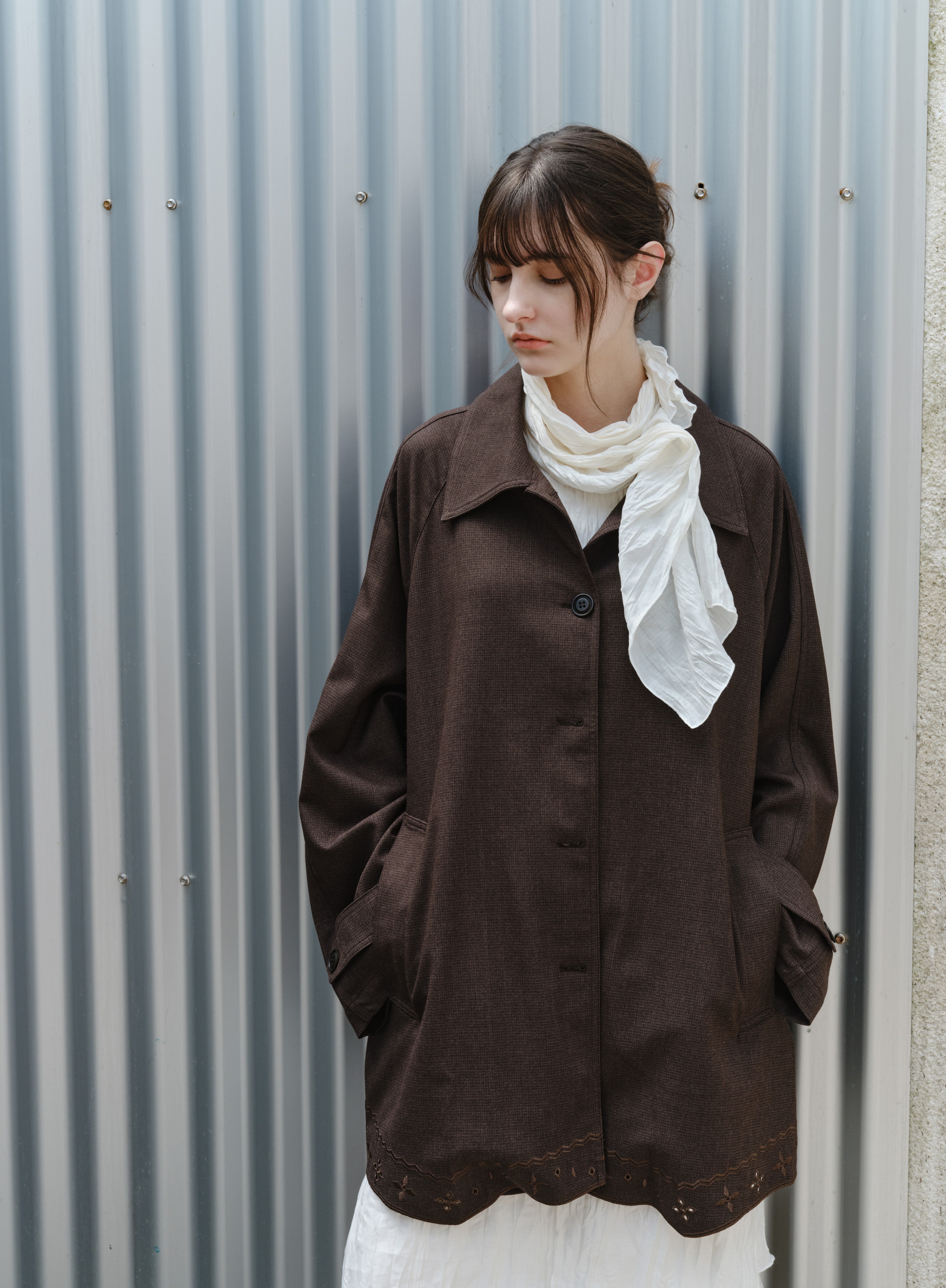 EMBROIDERY HEM MIDI TRENCH