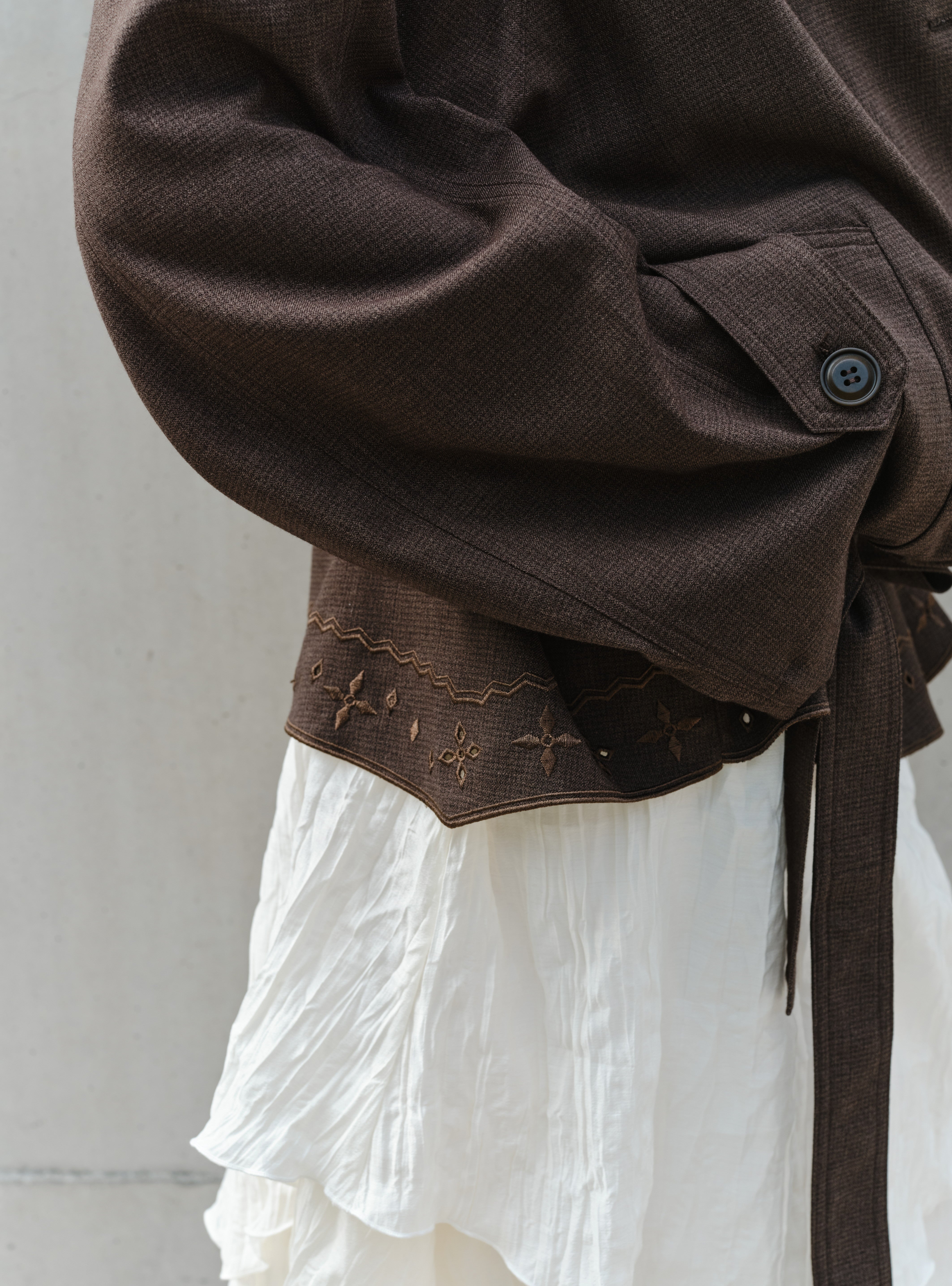 EMBROIDERY HEM MIDI TRENCH
