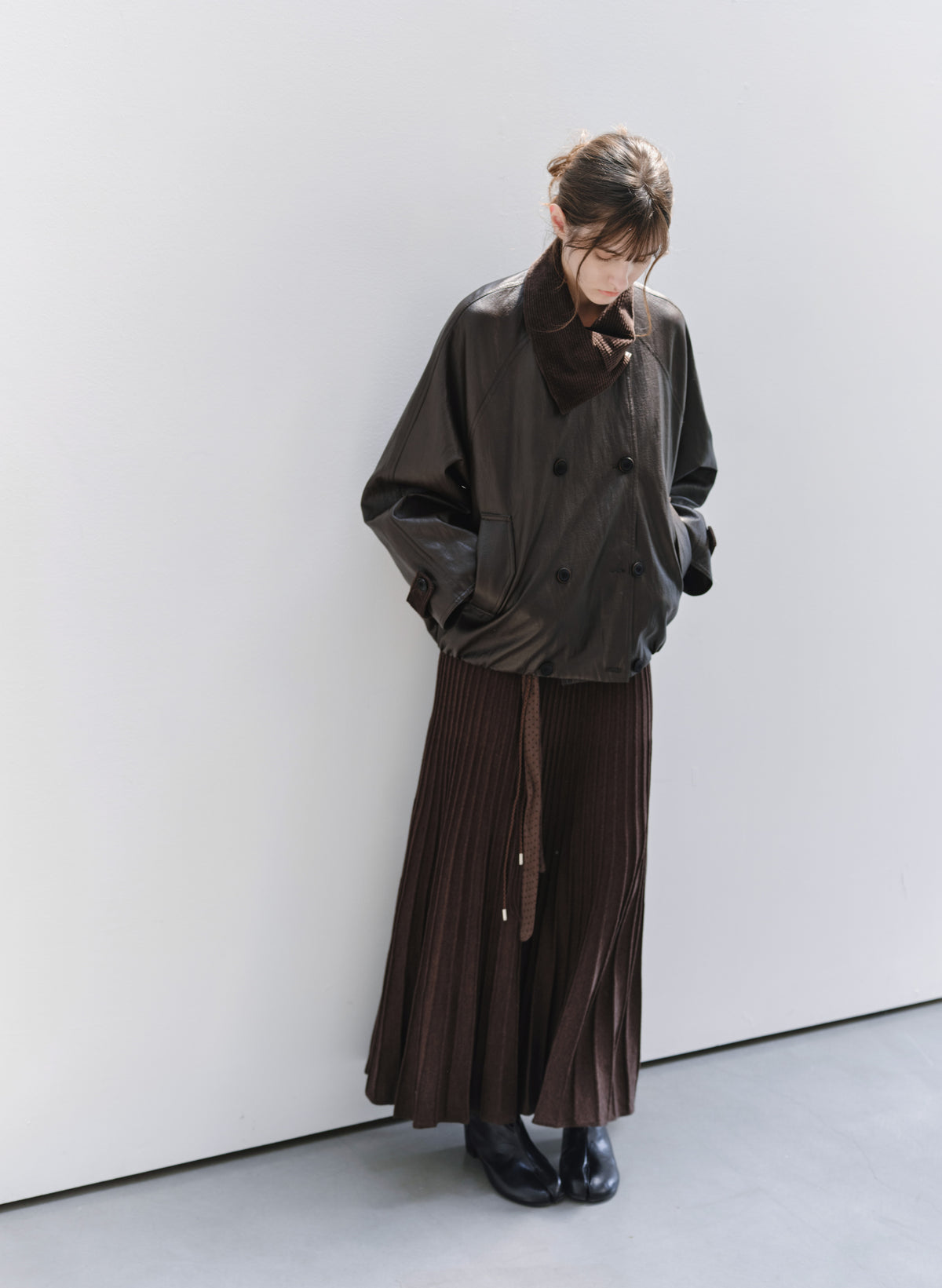 DRAPE PLEATED KNIT SKIRT