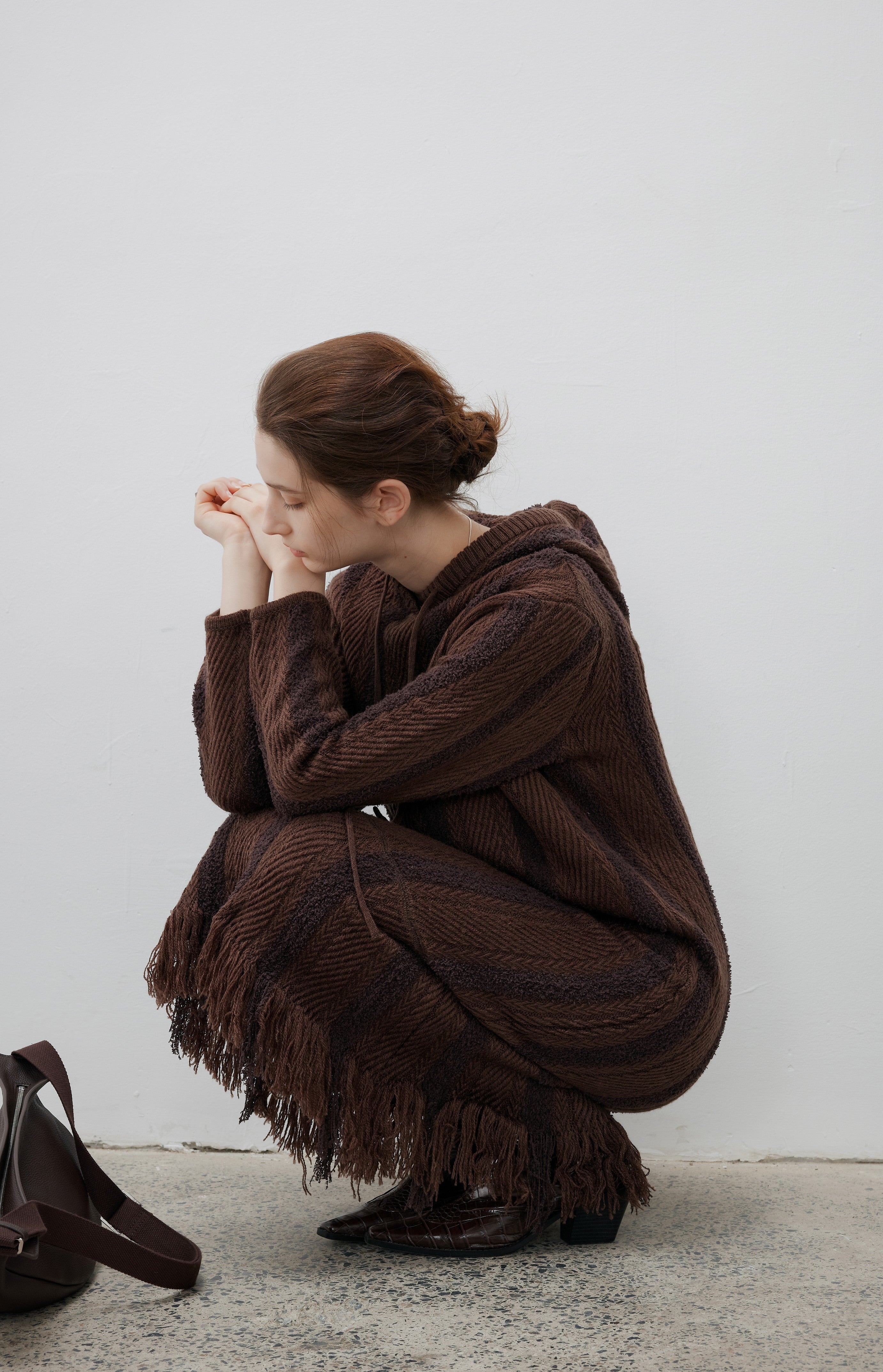 FRINGE STRIPED HOOD DRESS