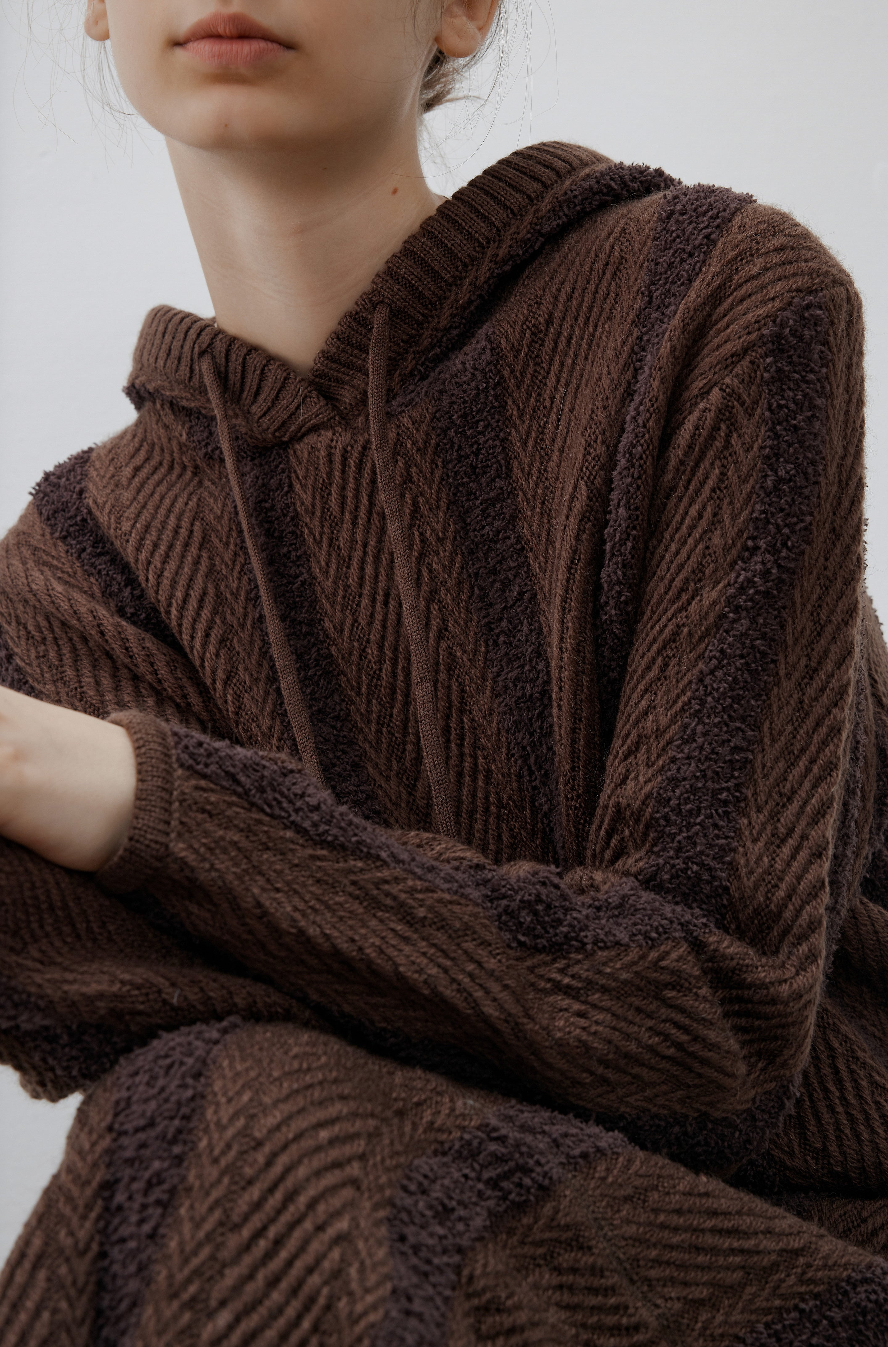 FRINGE STRIPED HOOD DRESS