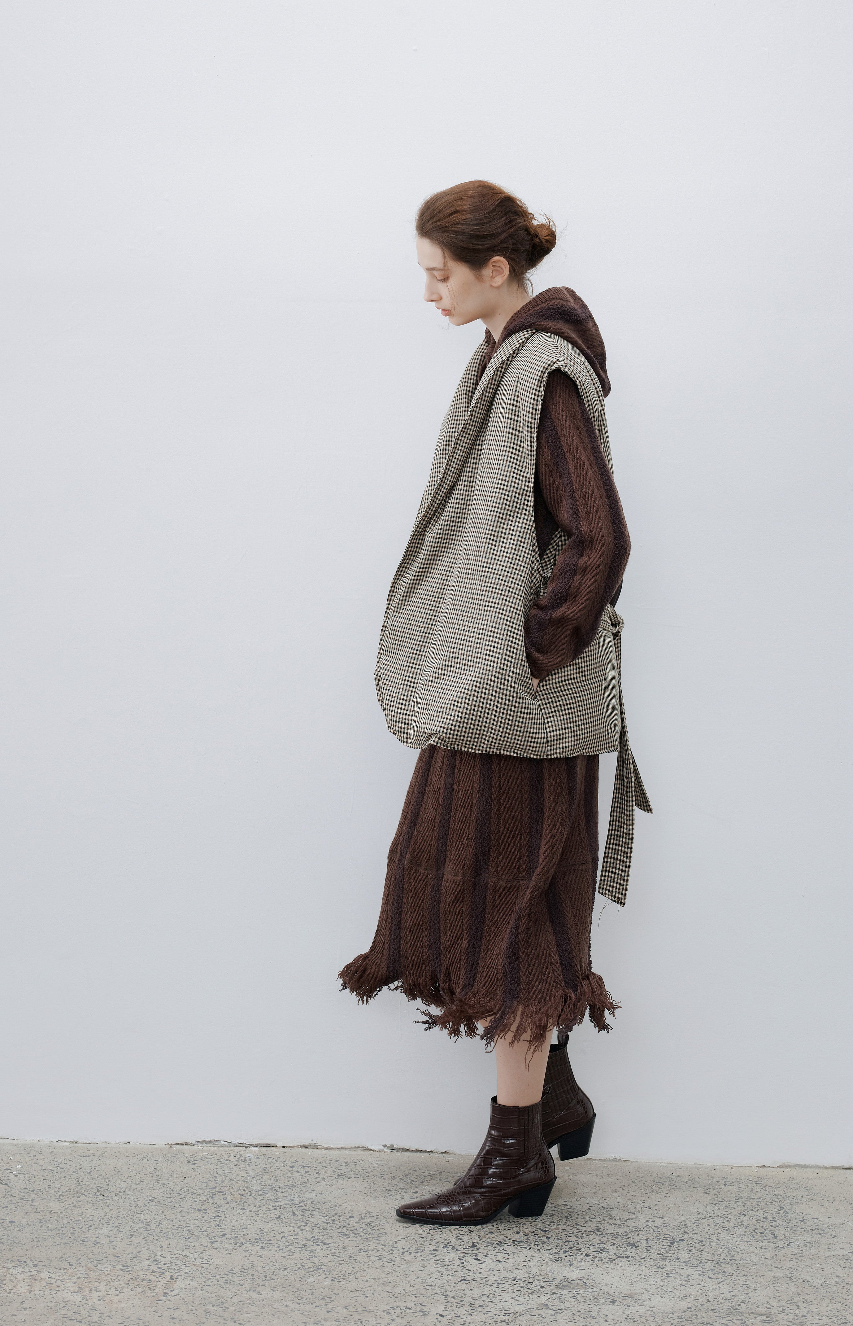 FRINGE STRIPED HOOD DRESS