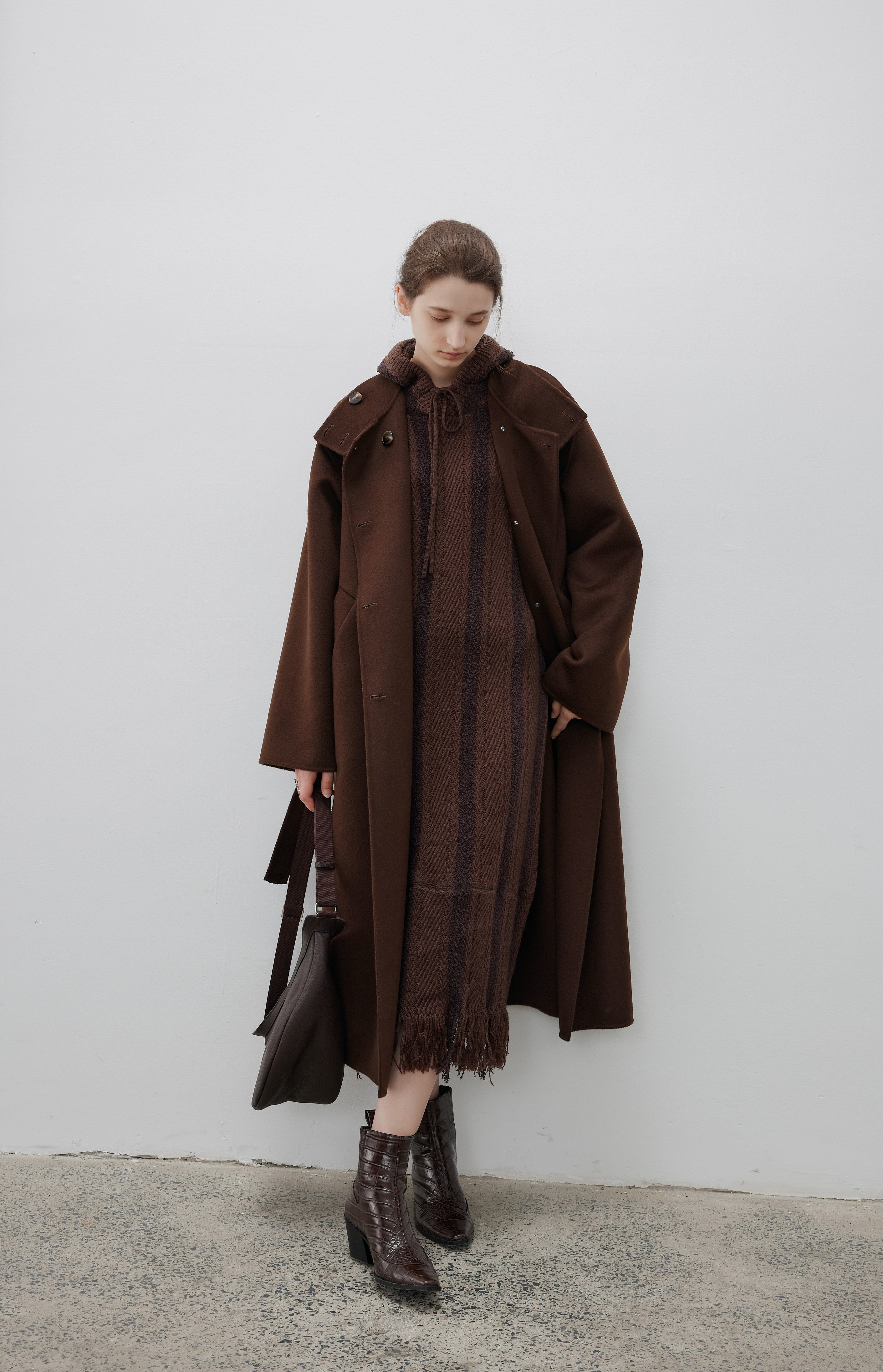 FRINGE STRIPED HOOD DRESS