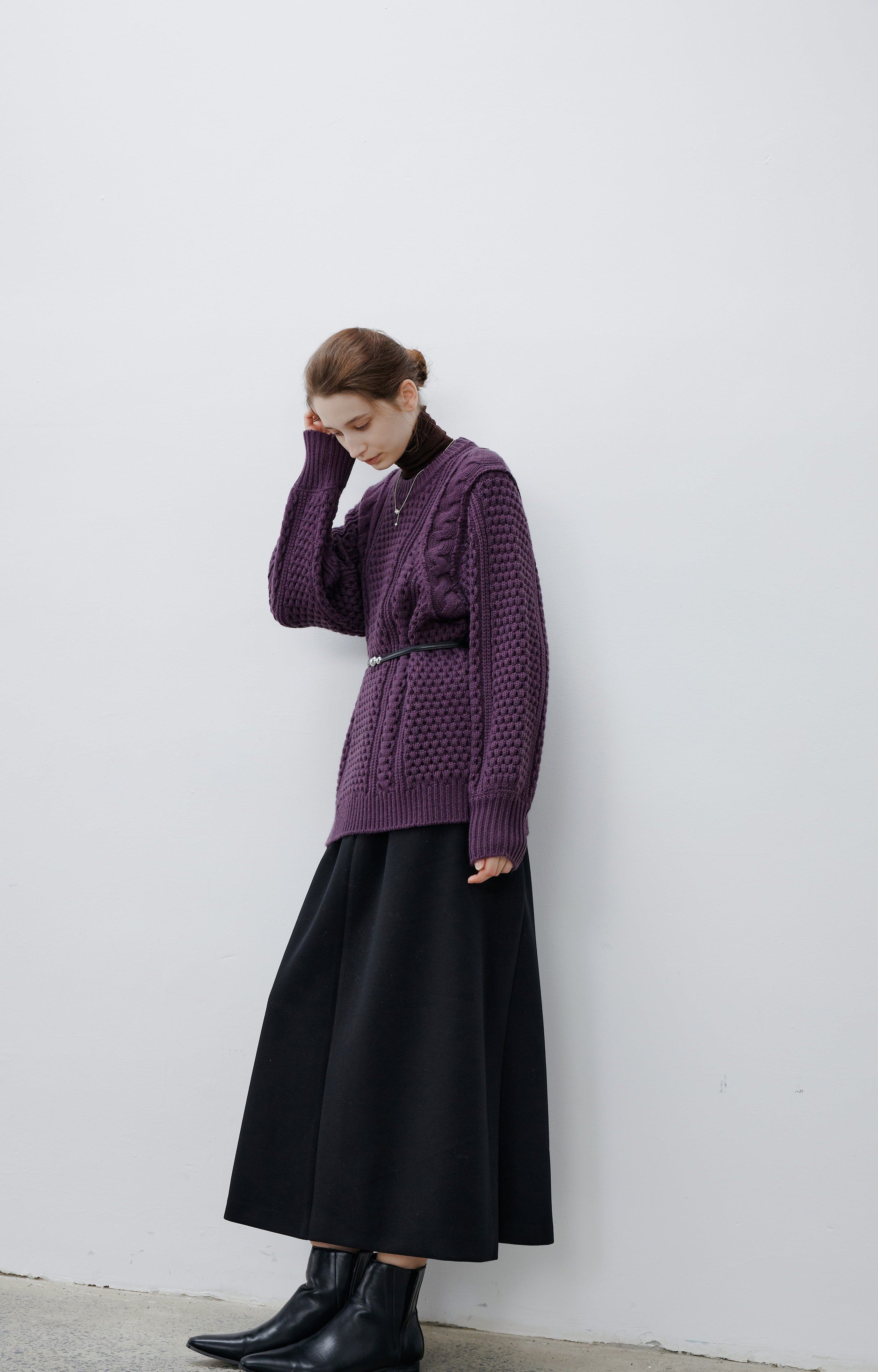 CONTRAST CABLE MIX WOOL KNIT