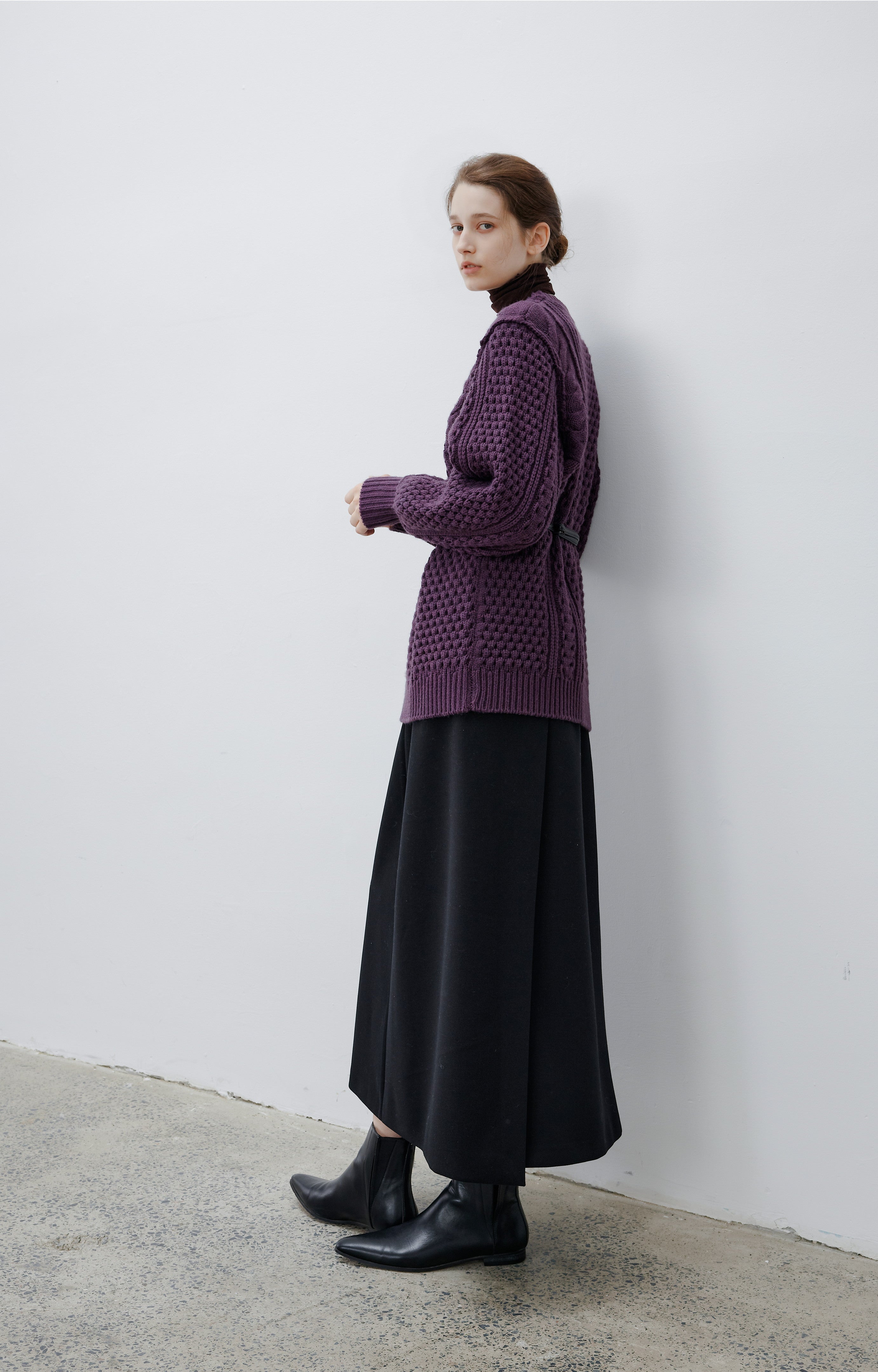 CONTRAST CABLE MIX WOOL KNIT