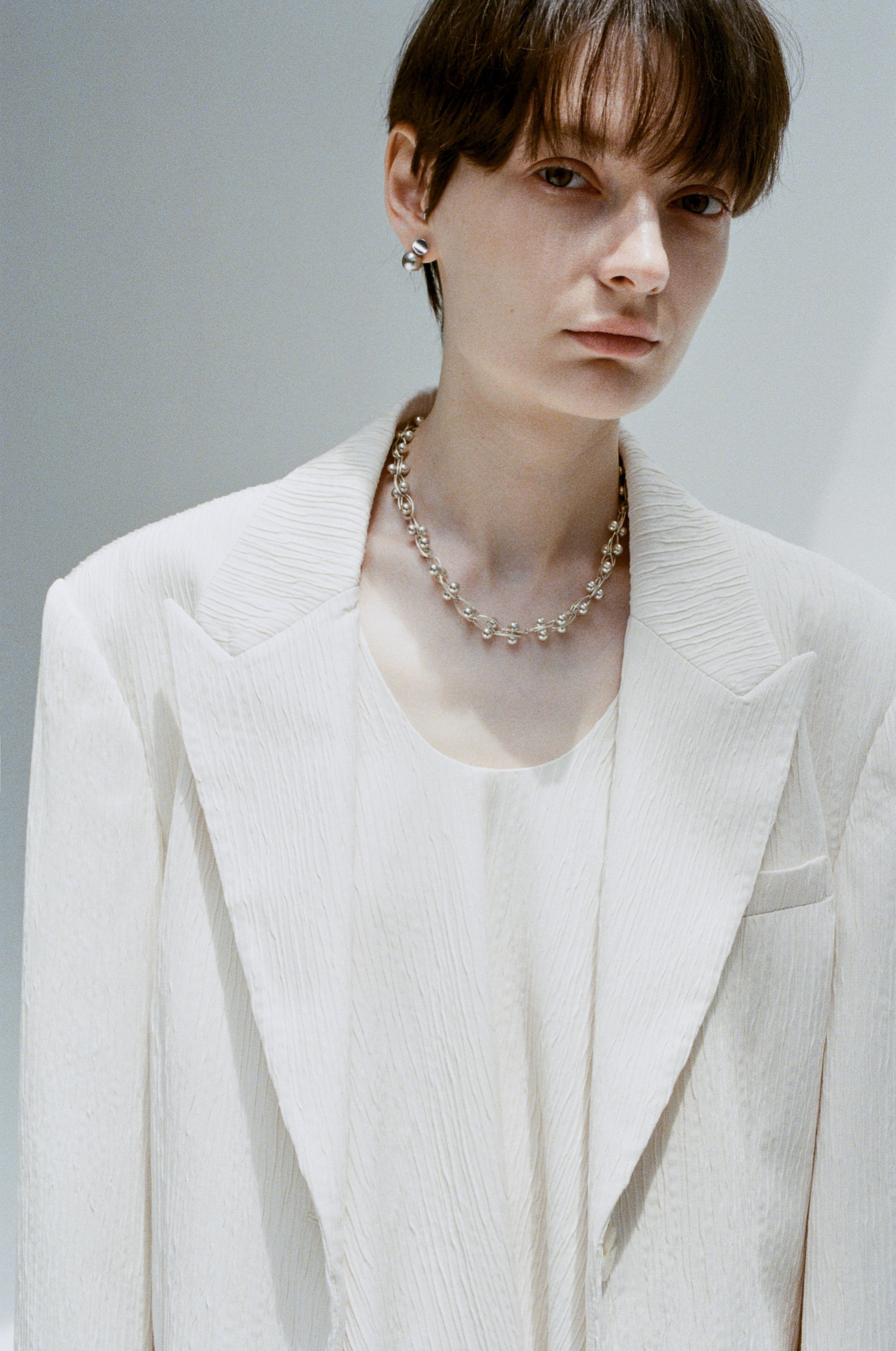 STRIPED WRINKLE WHITE JACKET