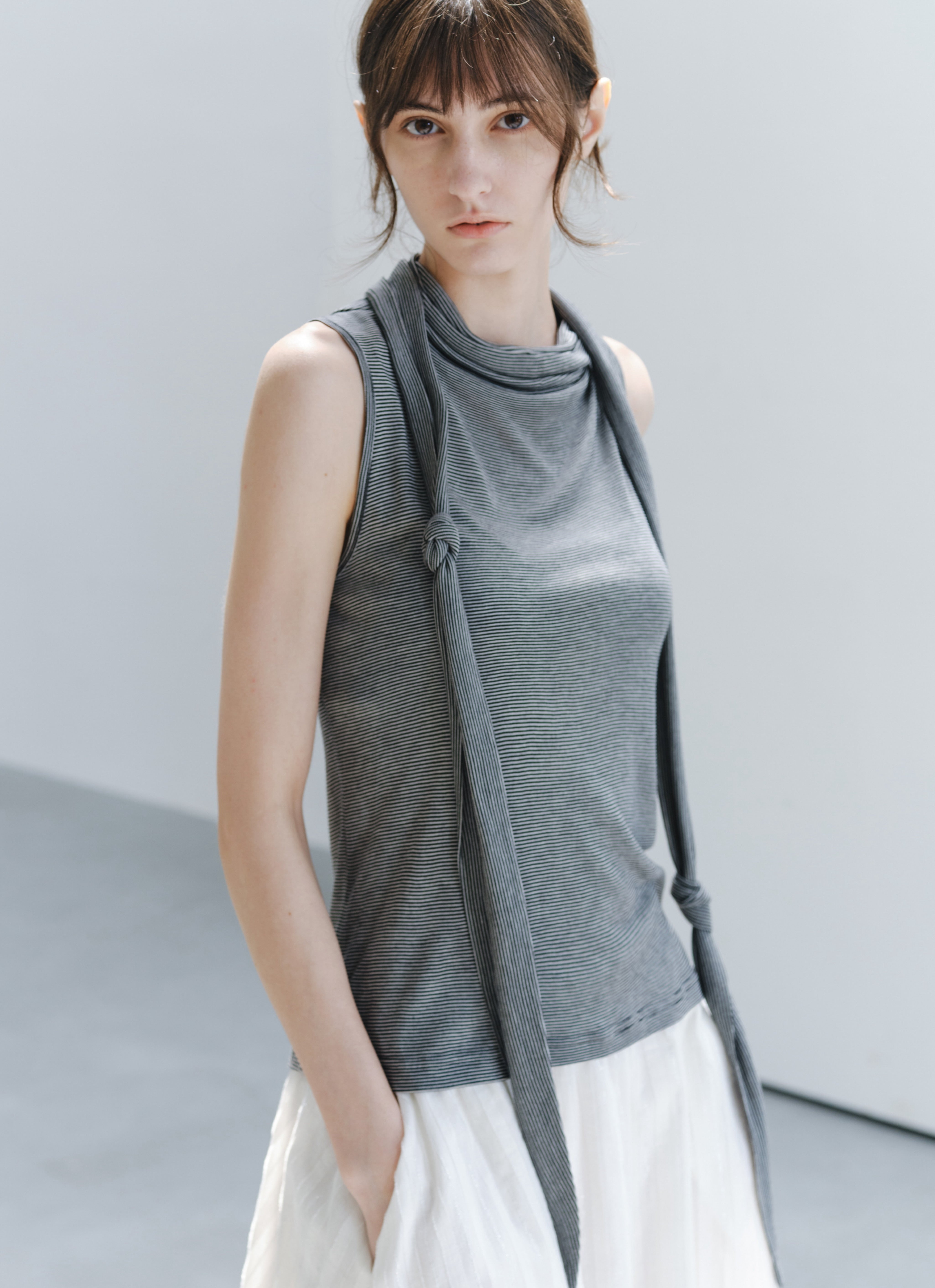SCARF TIE STRIPE TOP / スカーフタイストライプトップ