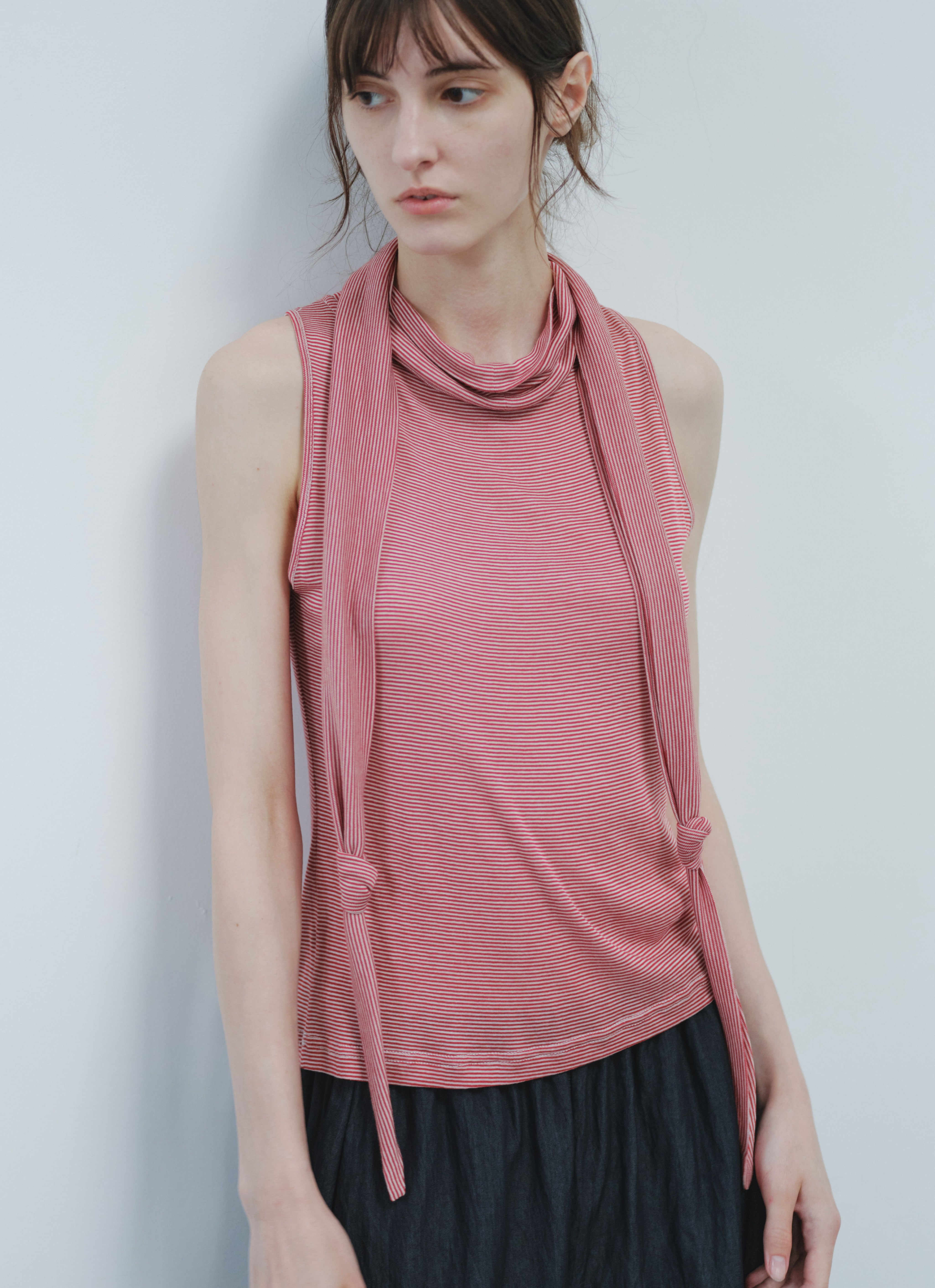 SCARF TIE STRIPE TOP / スカーフタイストライプトップ