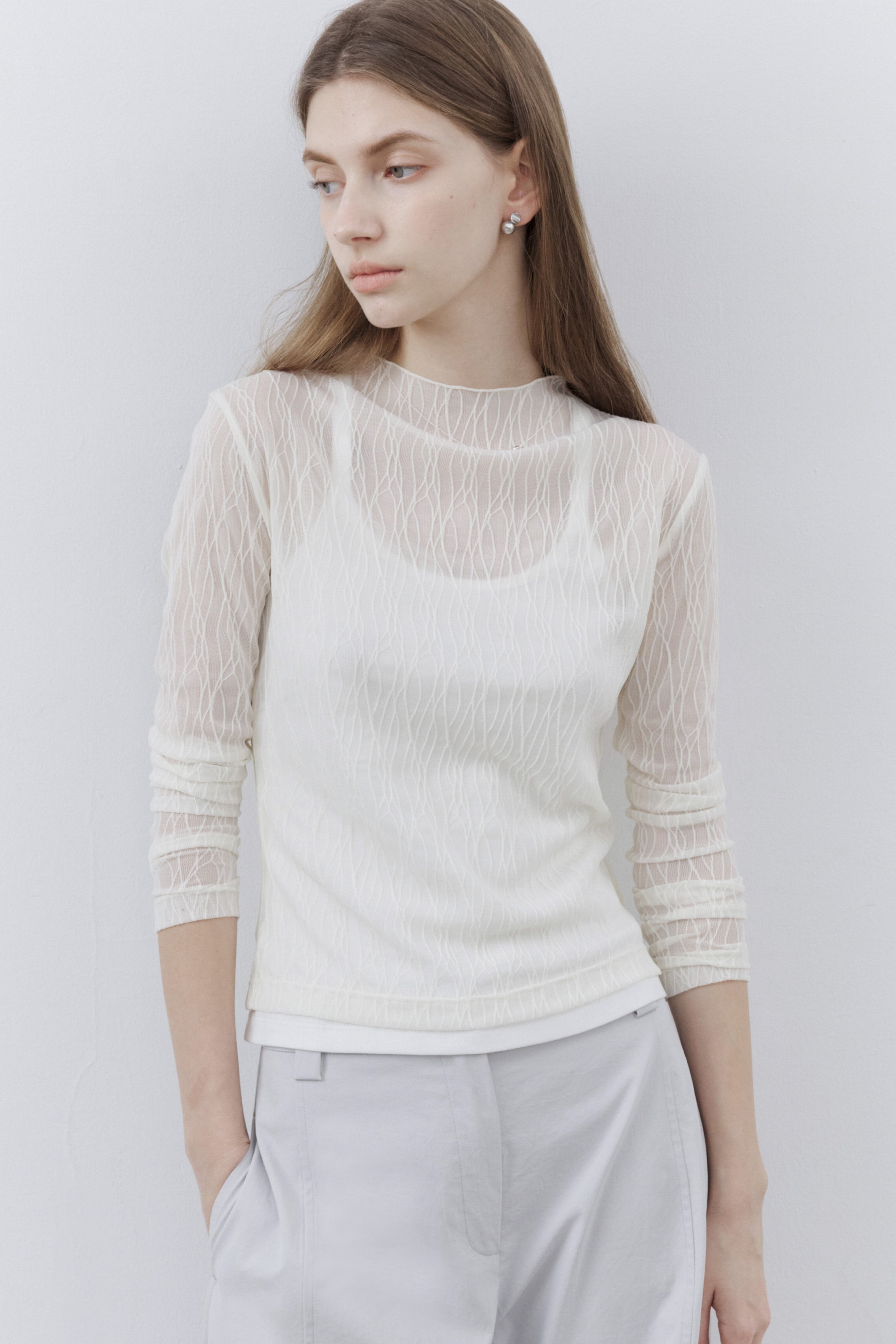 TREE JACQUARD SHEER TOP / ツリージャカードシアートップ