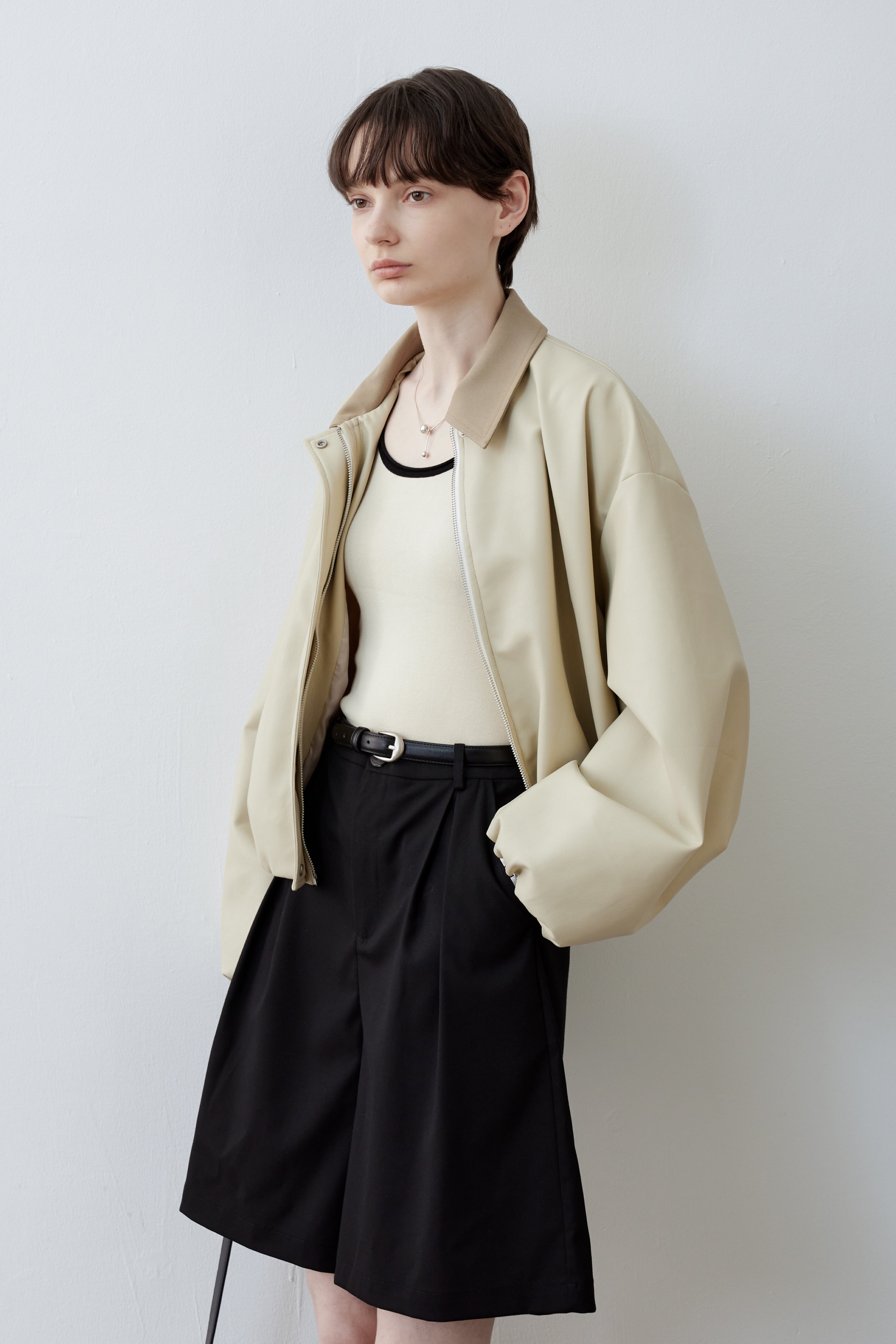 BICOLOR LEATHER BALLOON JACKET