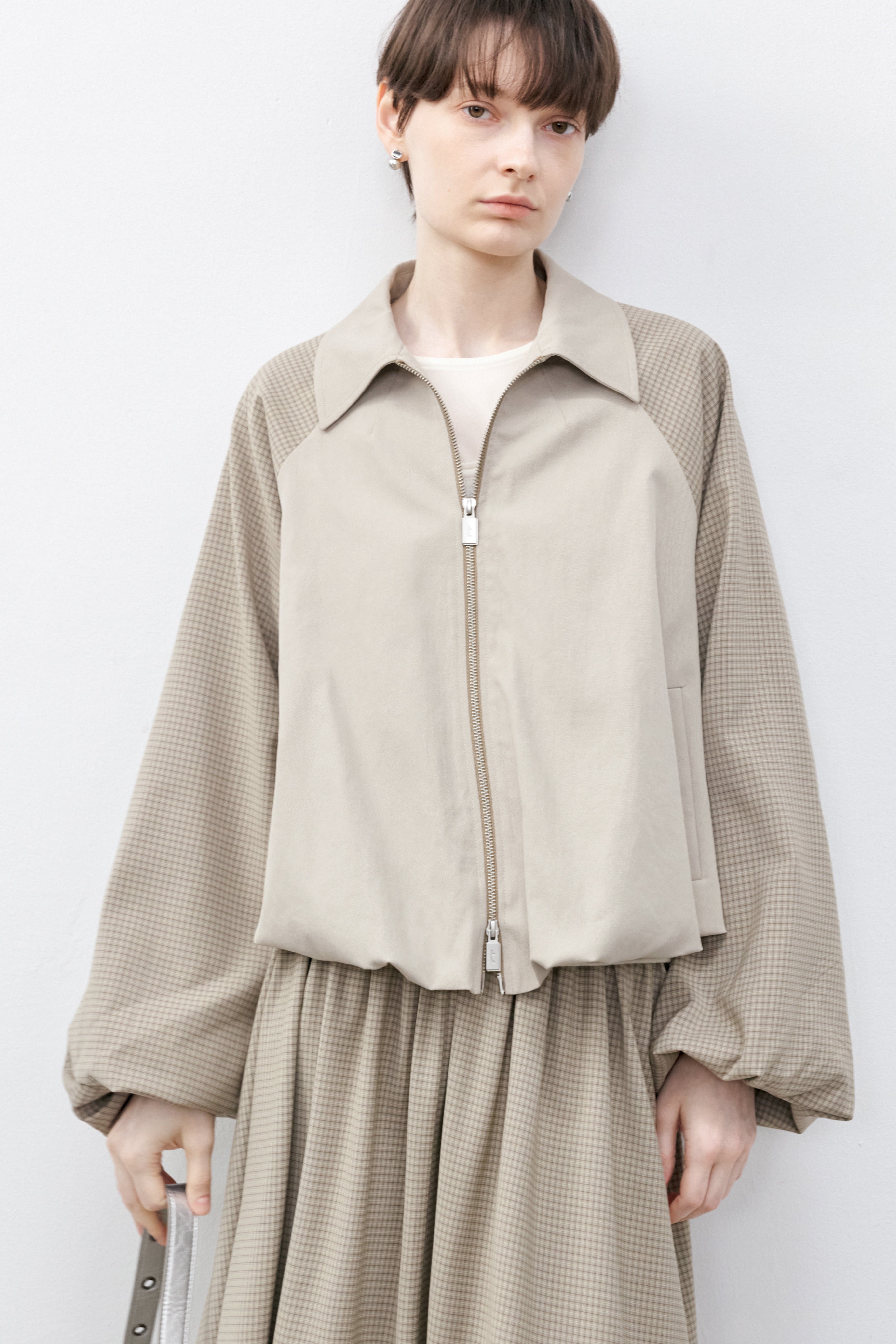 SLEEVE PLAID BALLOON BLOUSON