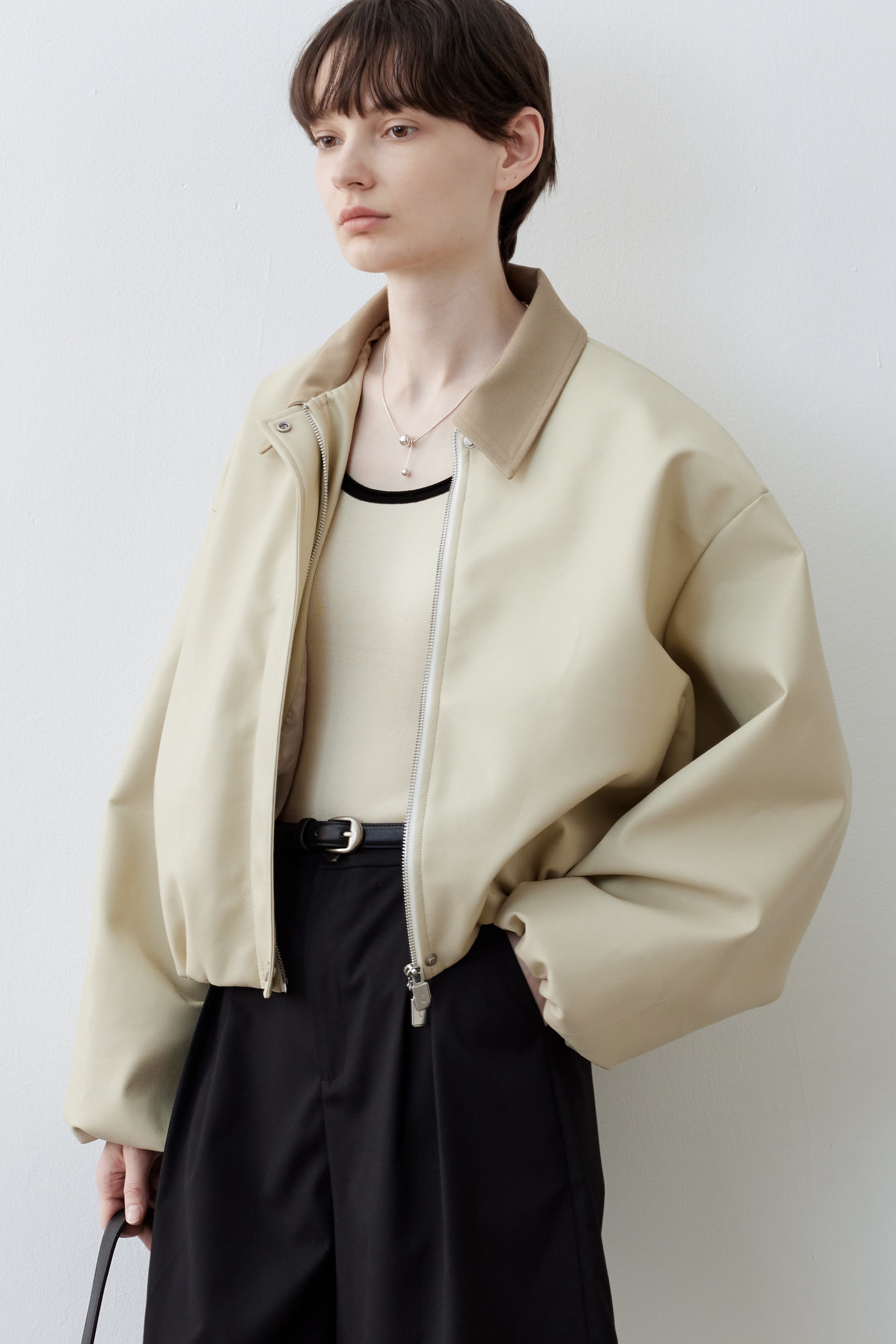 BICOLOR LEATHER BALLOON JACKET