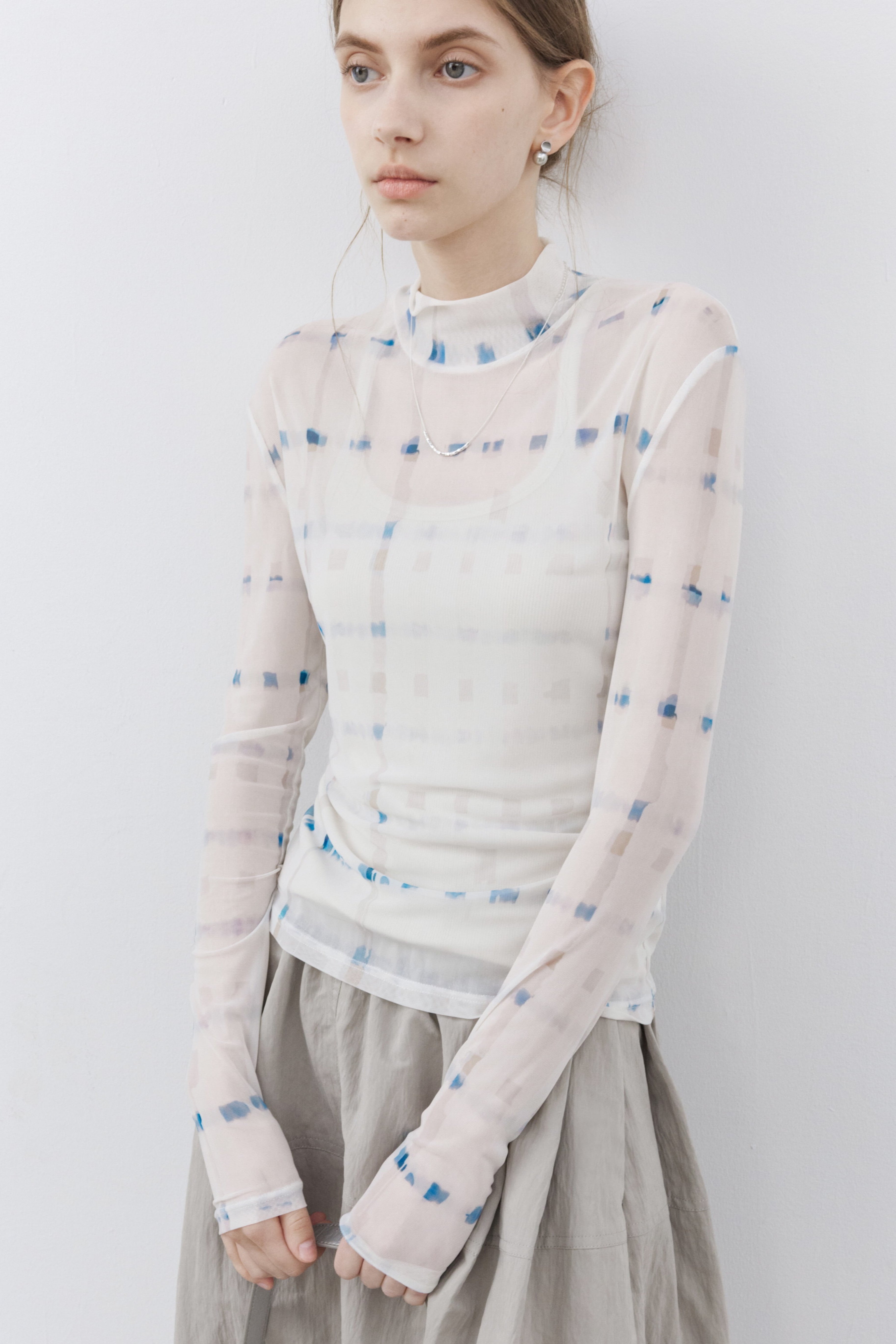 WATER PLAID SHEER TOP / ウォーターチェックシアートップ
