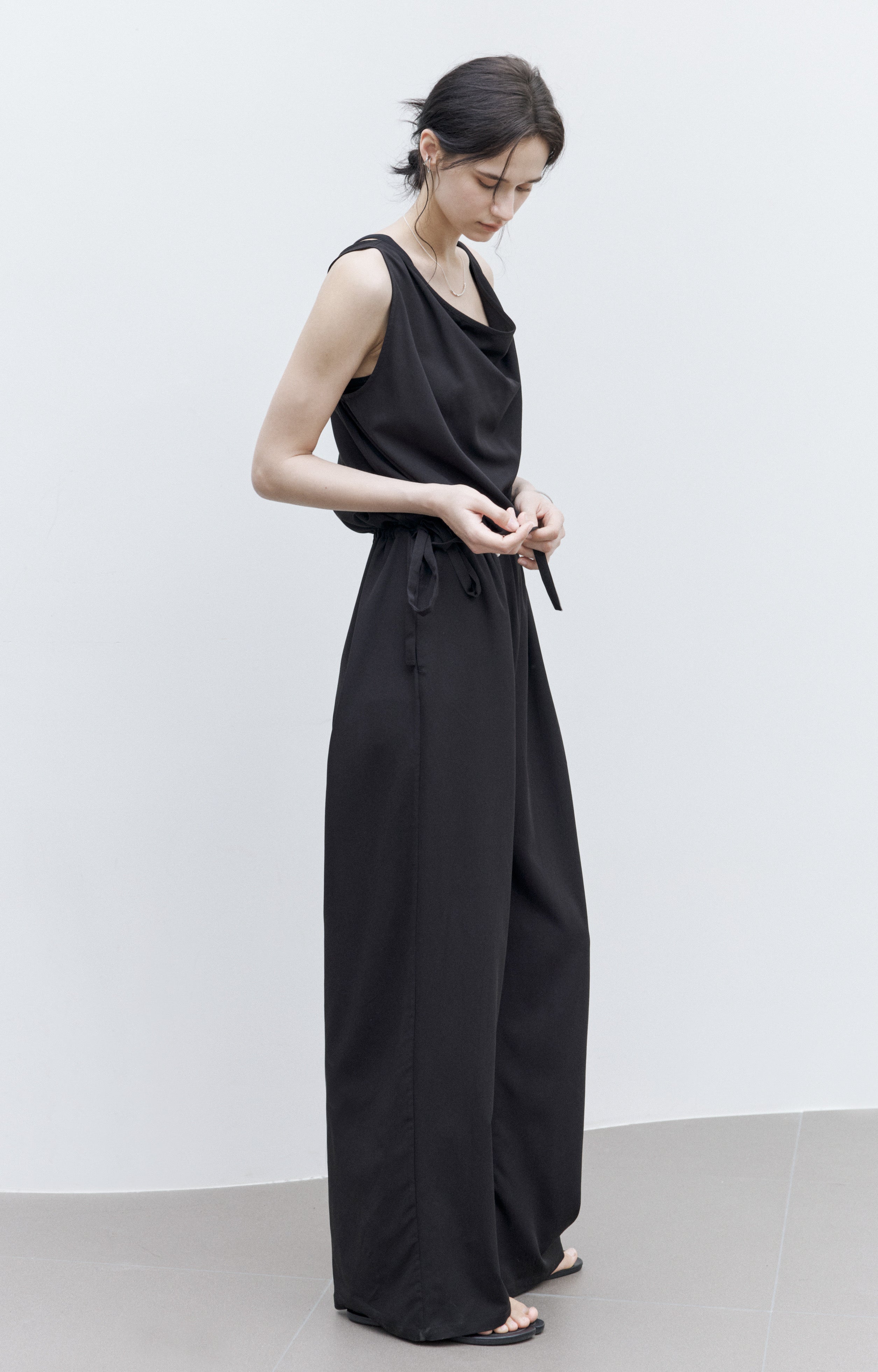 STRING WAIST DRAPE JUMPSUIT