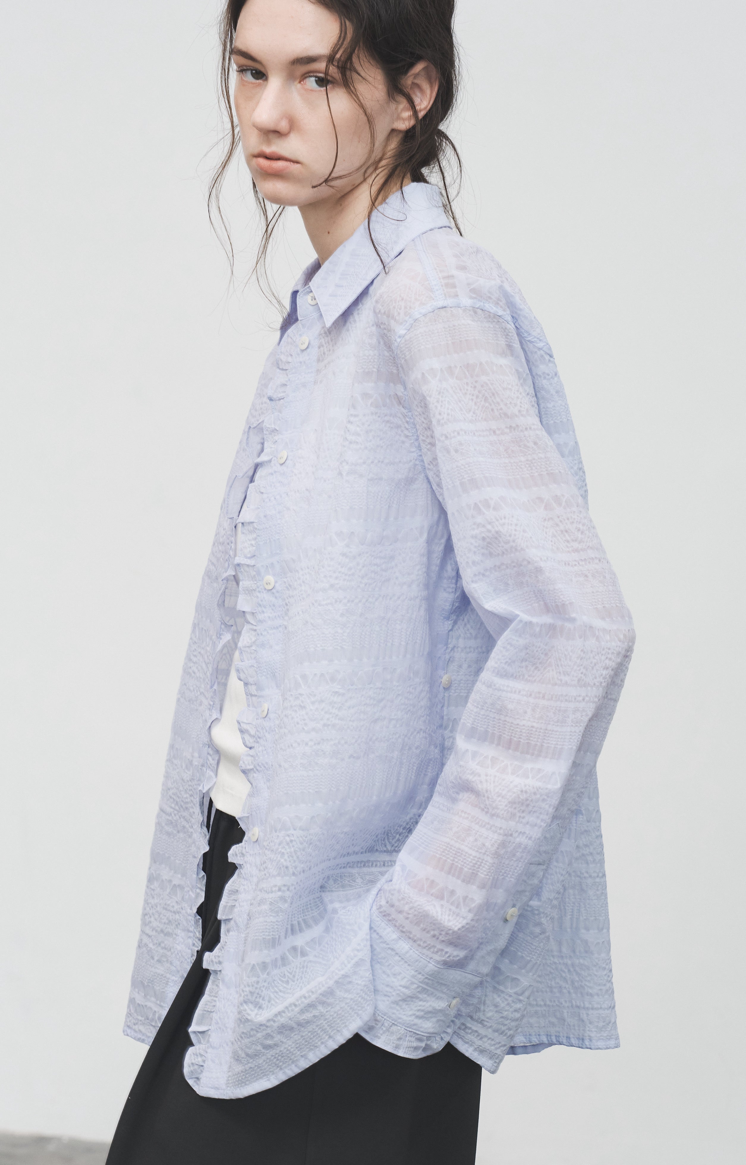 LACE MIX SHEER SHIRT