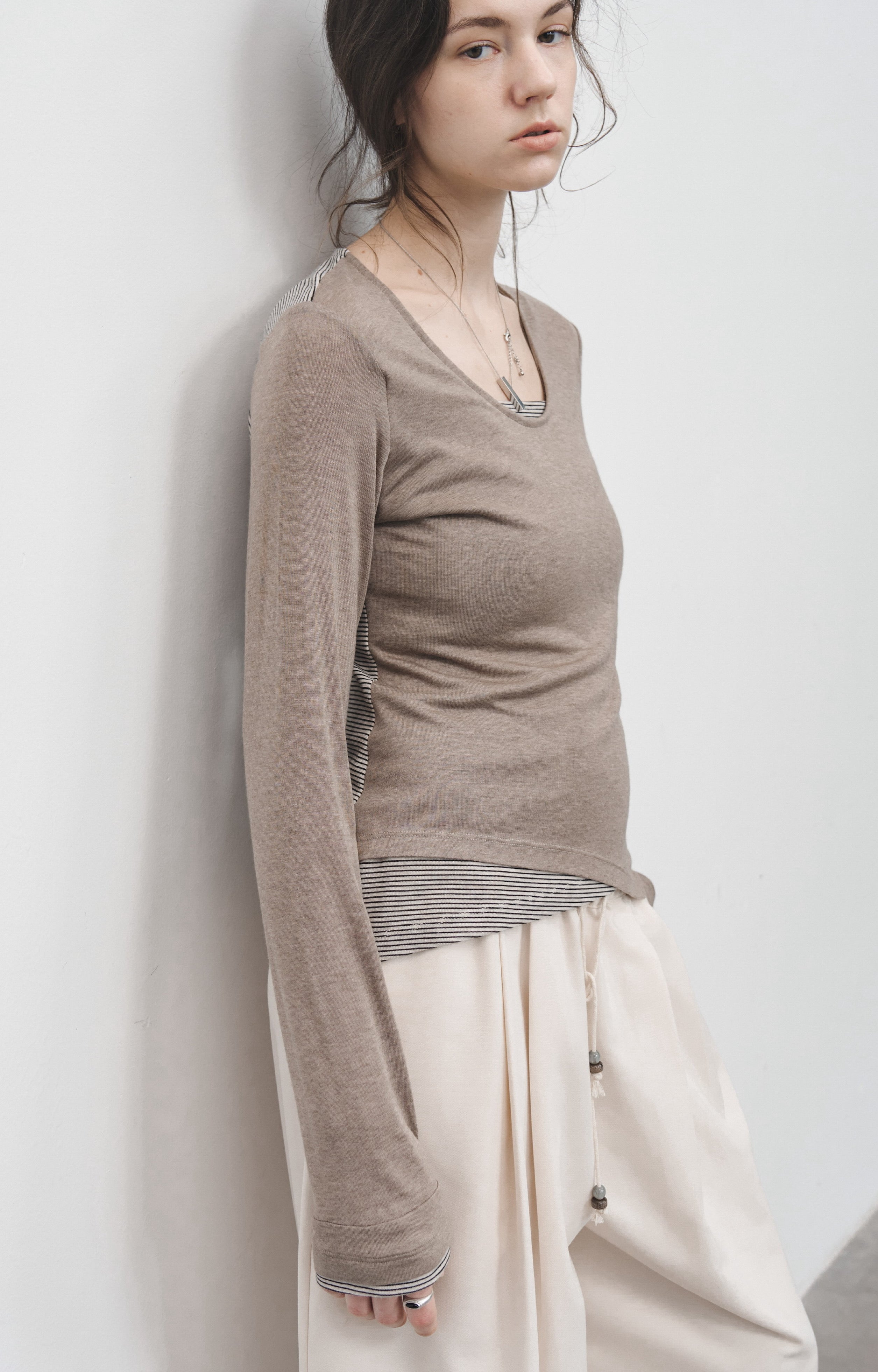 LAYERED STRIPED LONG T-SHIRT