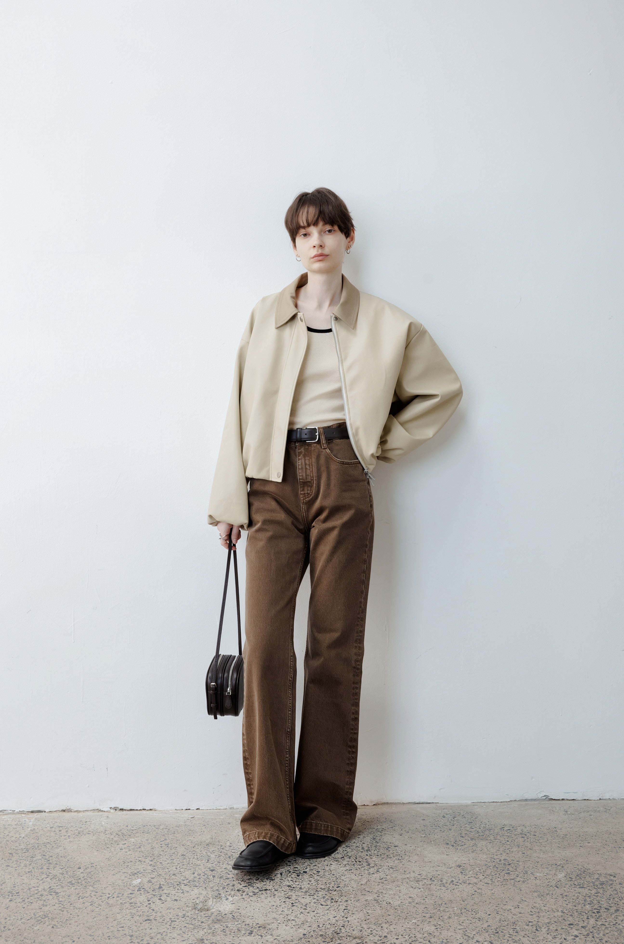 BICOLOR LEATHER BALLOON JACKET