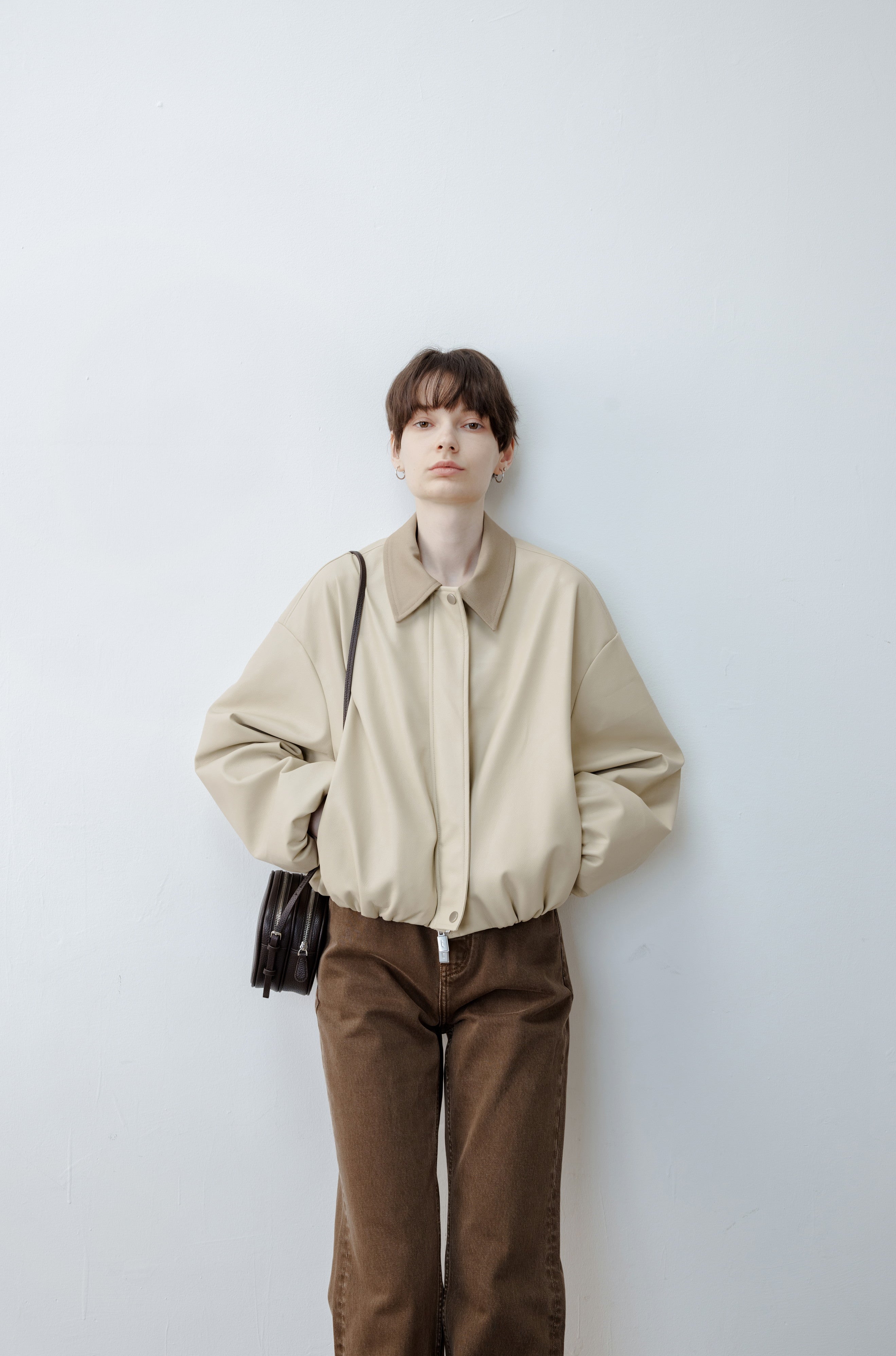 BICOLOR LEATHER BALLOON JACKET