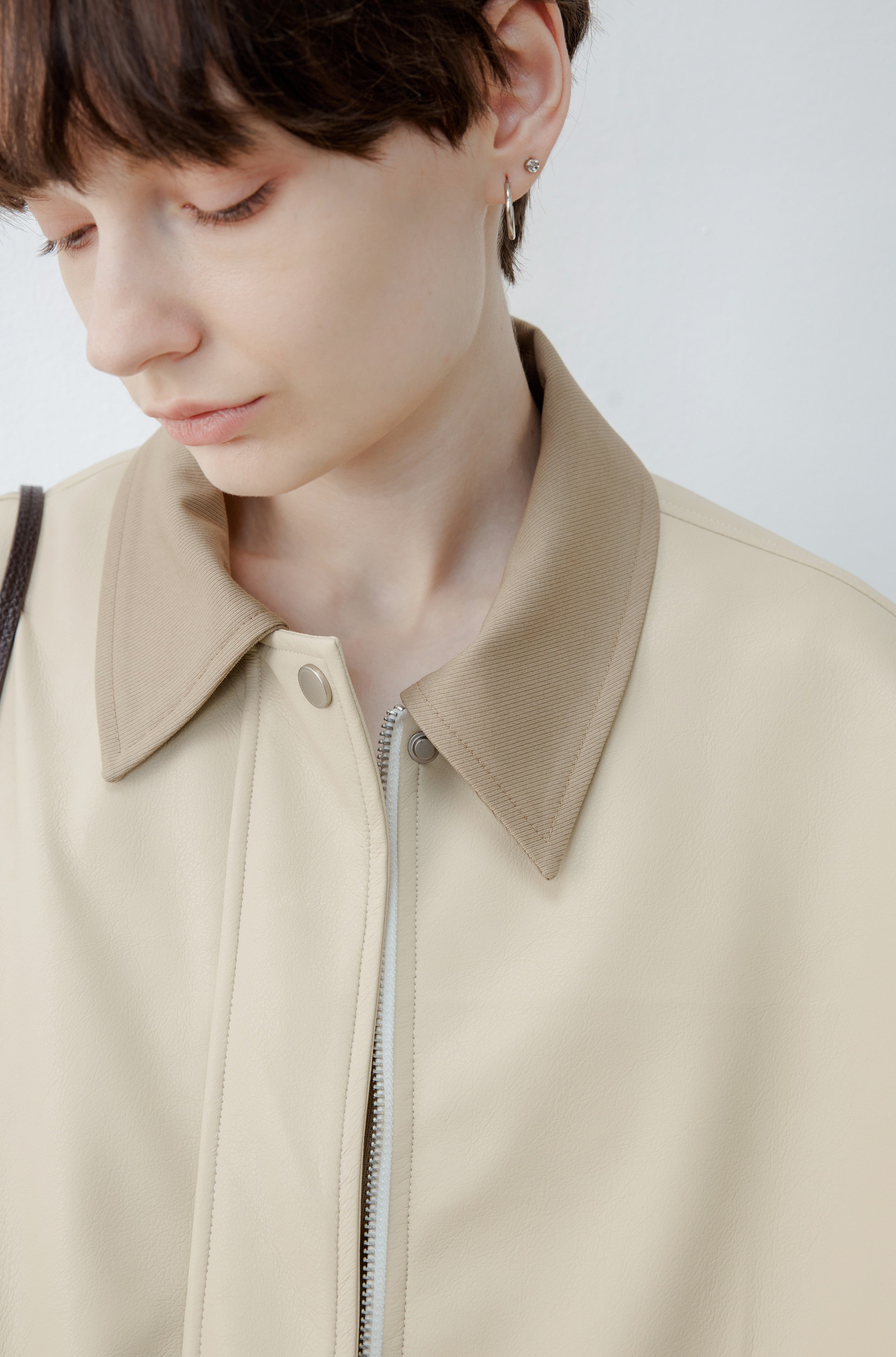 BICOLOR LEATHER BALLOON JACKET