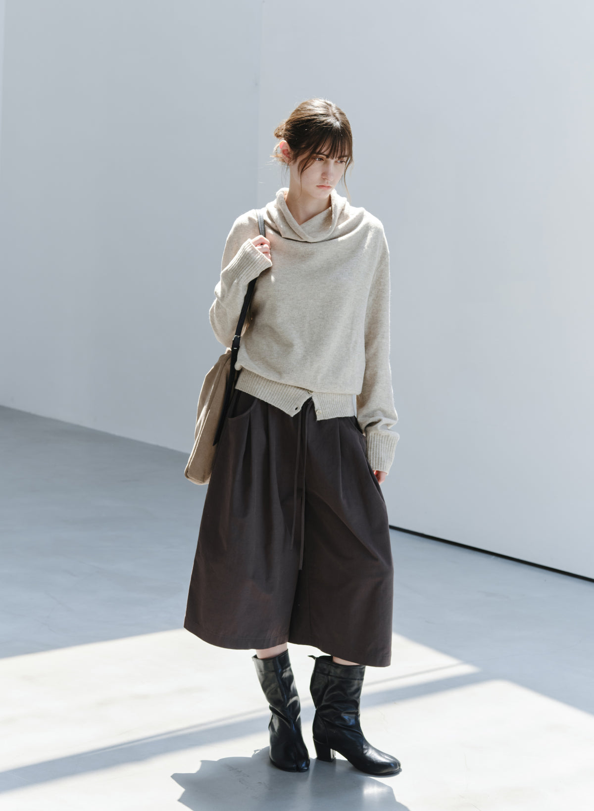 BUTTON HEM COWL SWEATER