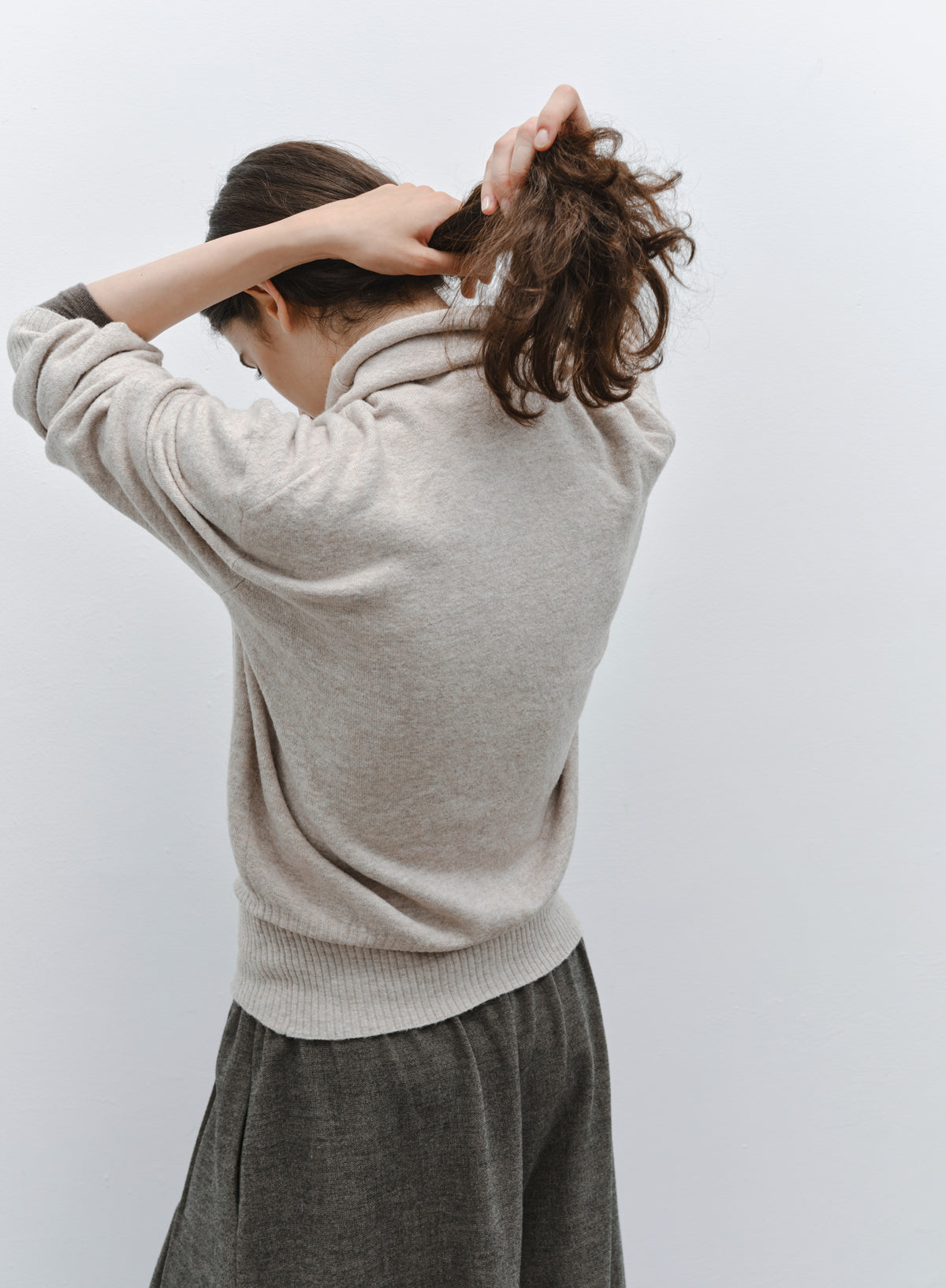 BUTTON HEM COWL SWEATER