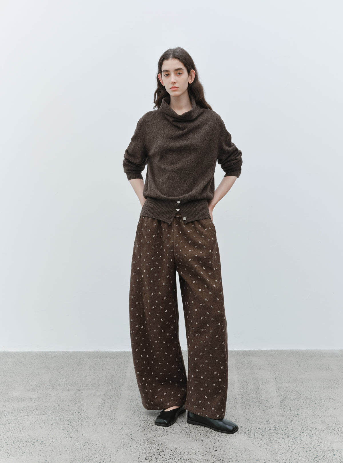BUTTON HEM COWL SWEATER