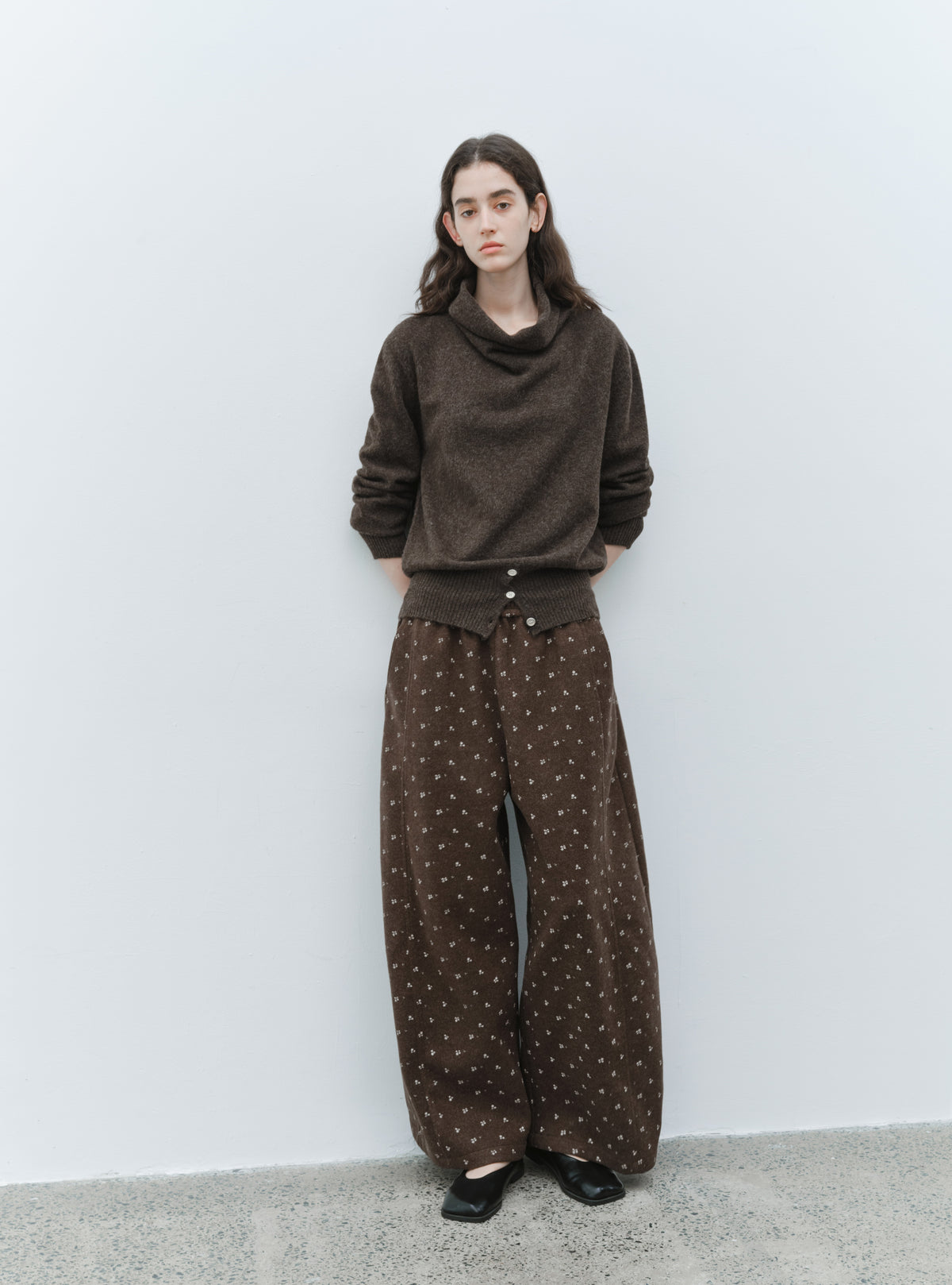 BUTTON HEM COWL SWEATER