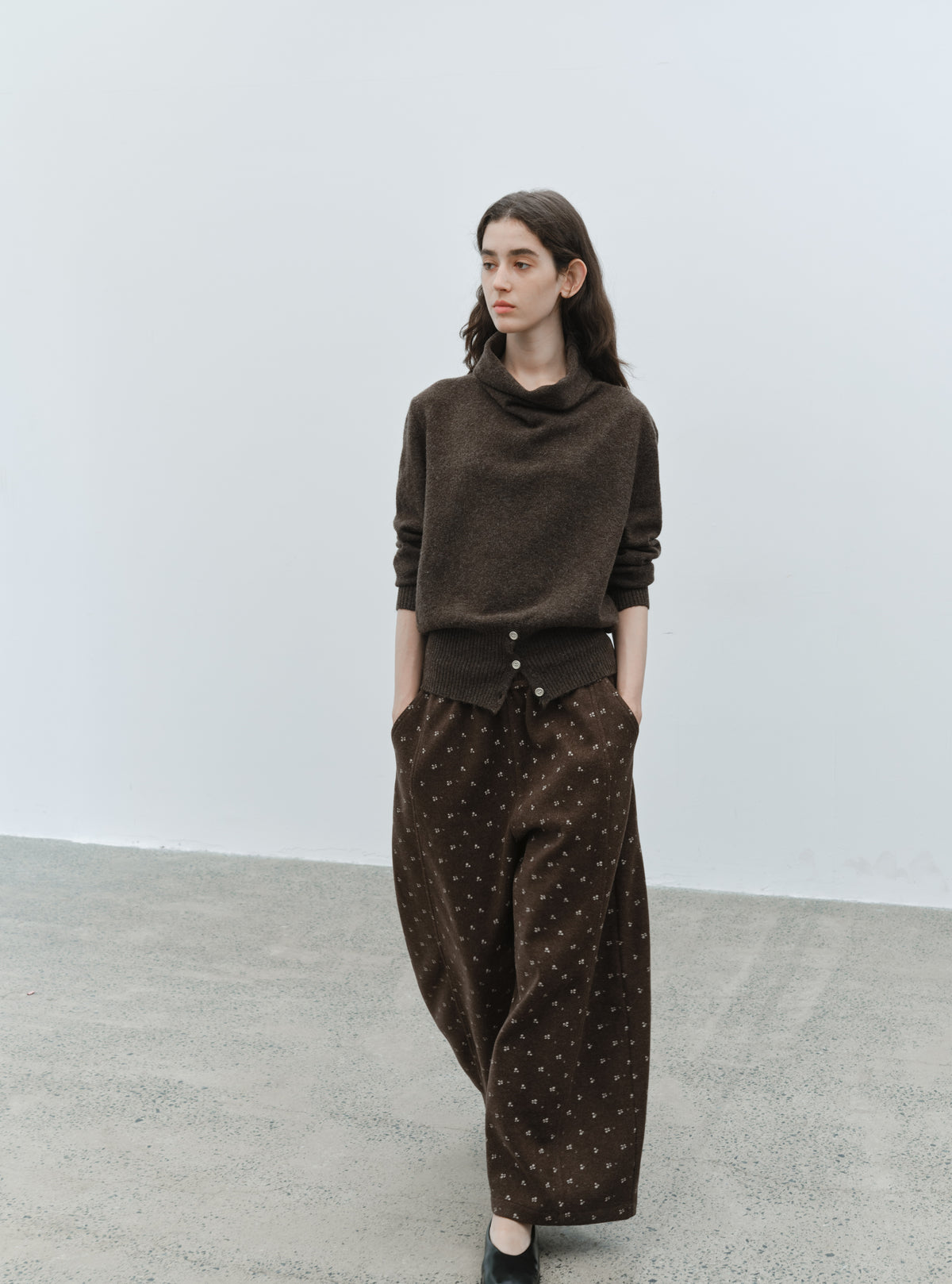 BUTTON HEM COWL SWEATER