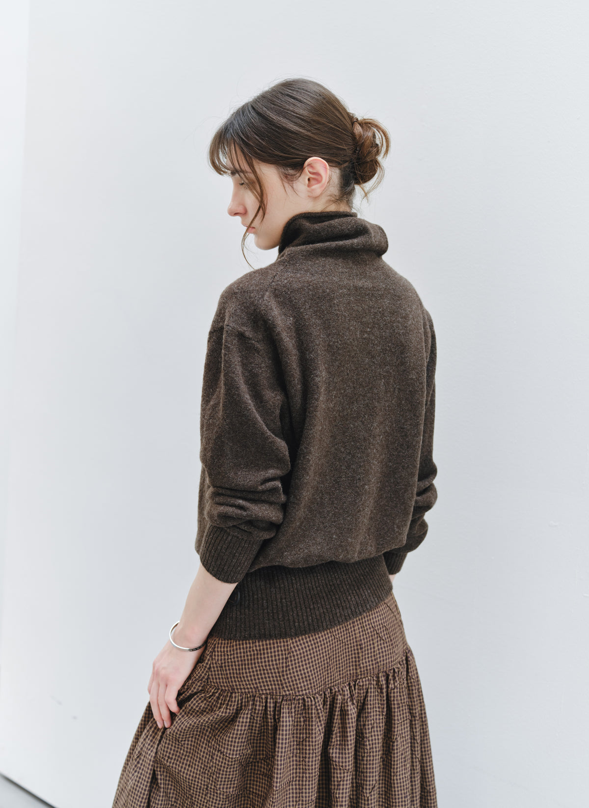 BUTTON HEM COWL SWEATER