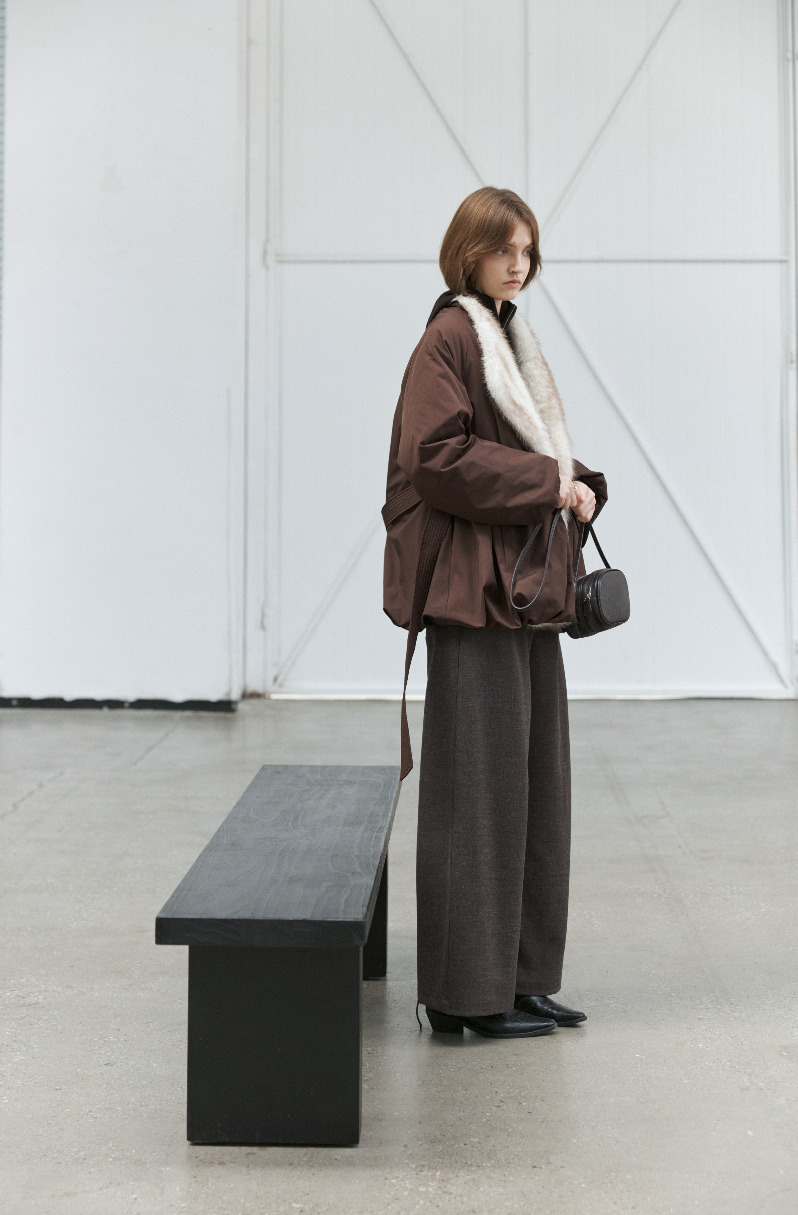 FUR LAPEL DRAPE DOWN