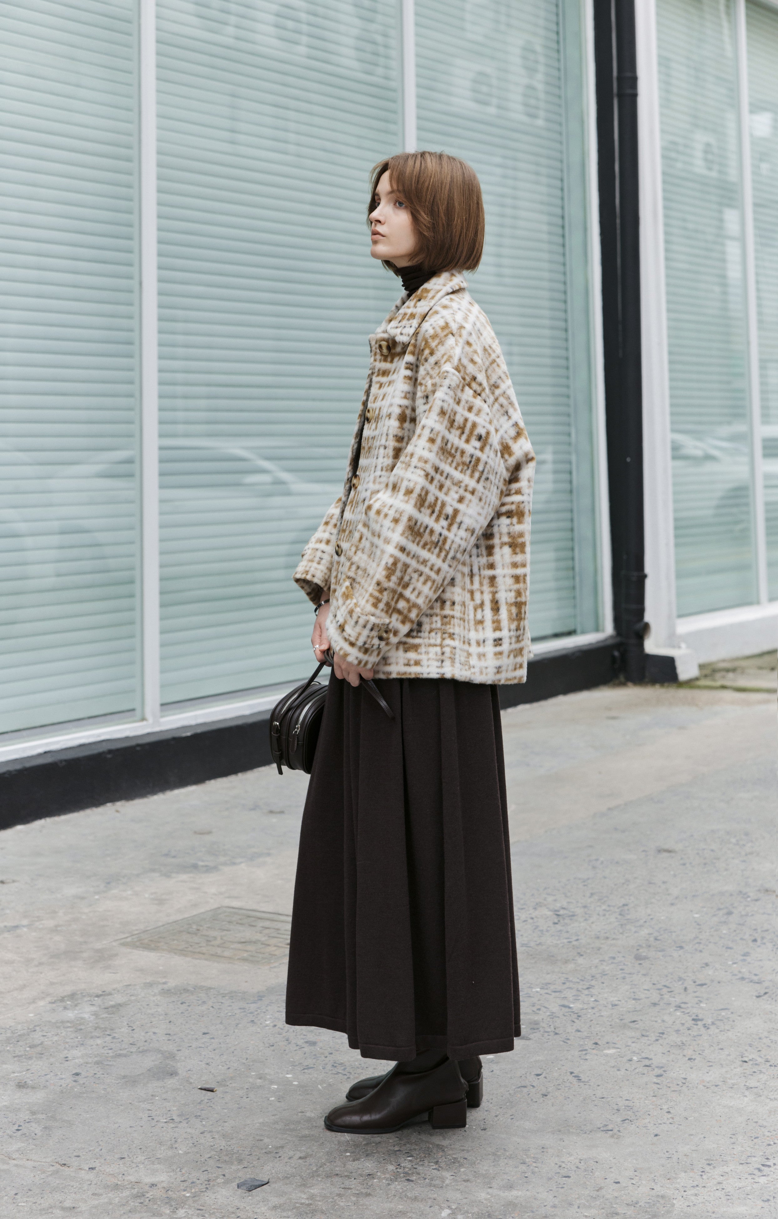 HAZY PLAID DESIGN SOFT JACKET