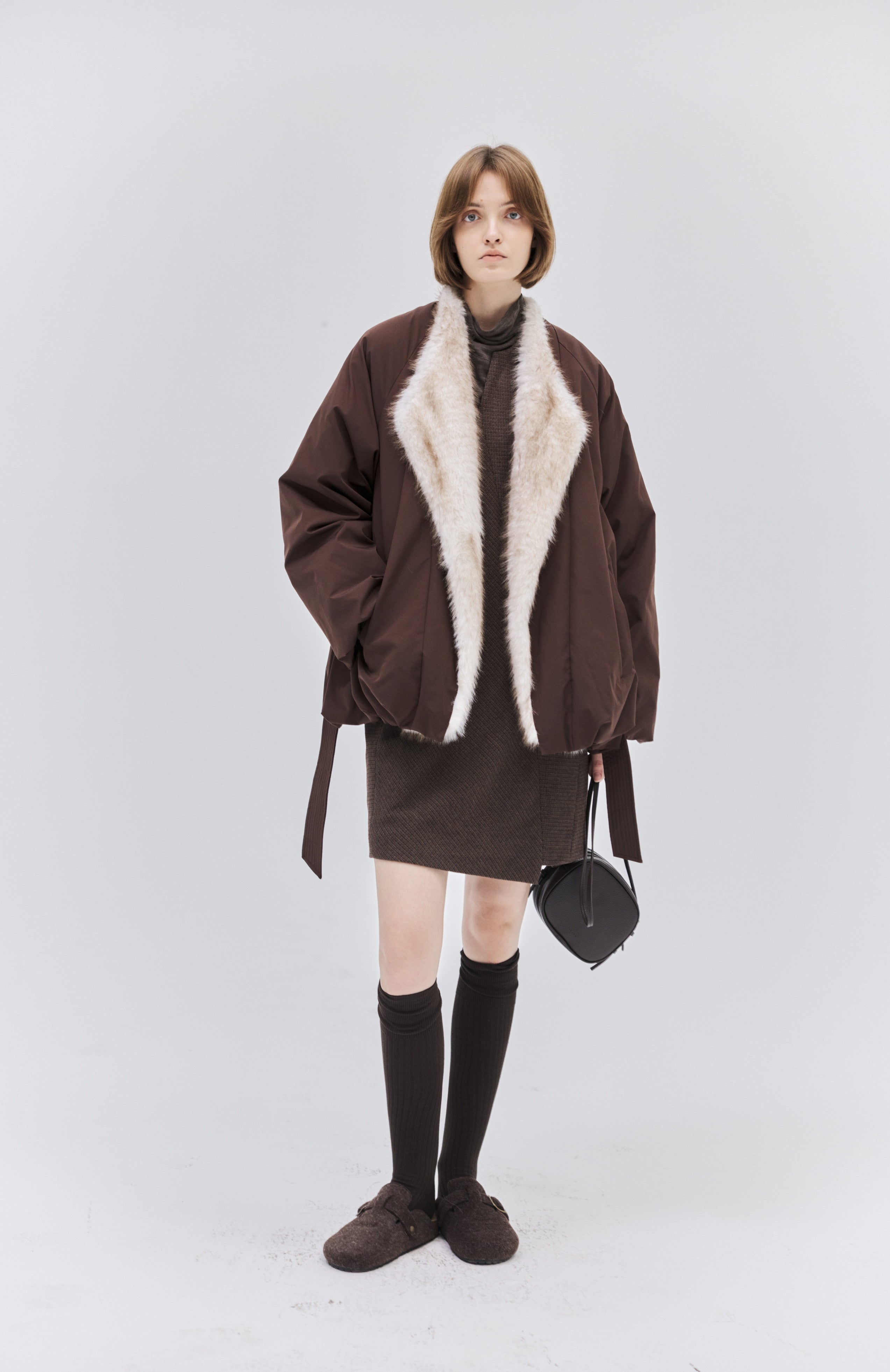 FUR LAPEL DRAPE DOWN
