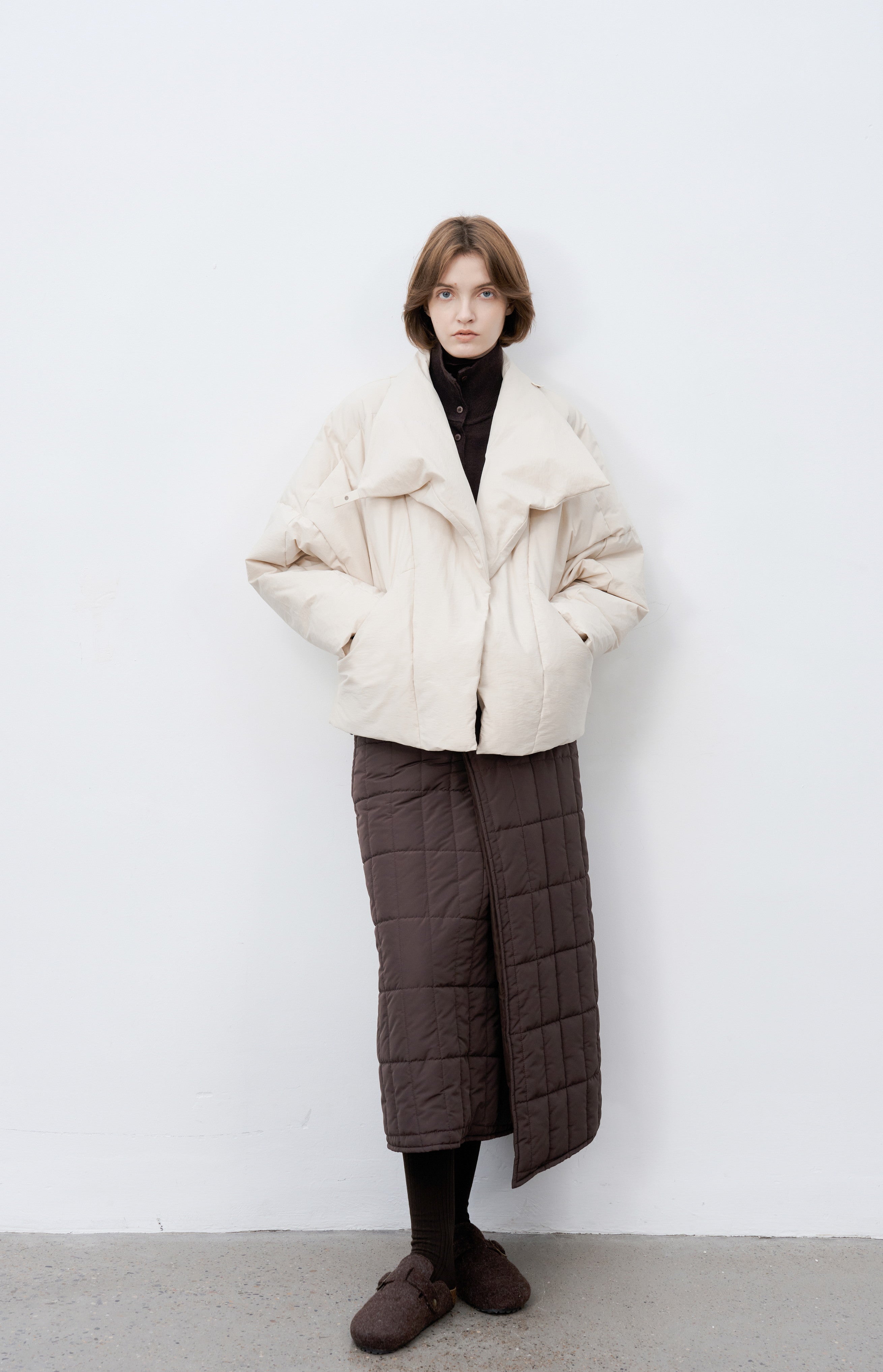 WRAP LAPEL ROUND DOWN / ラップラペルラウンドダウン