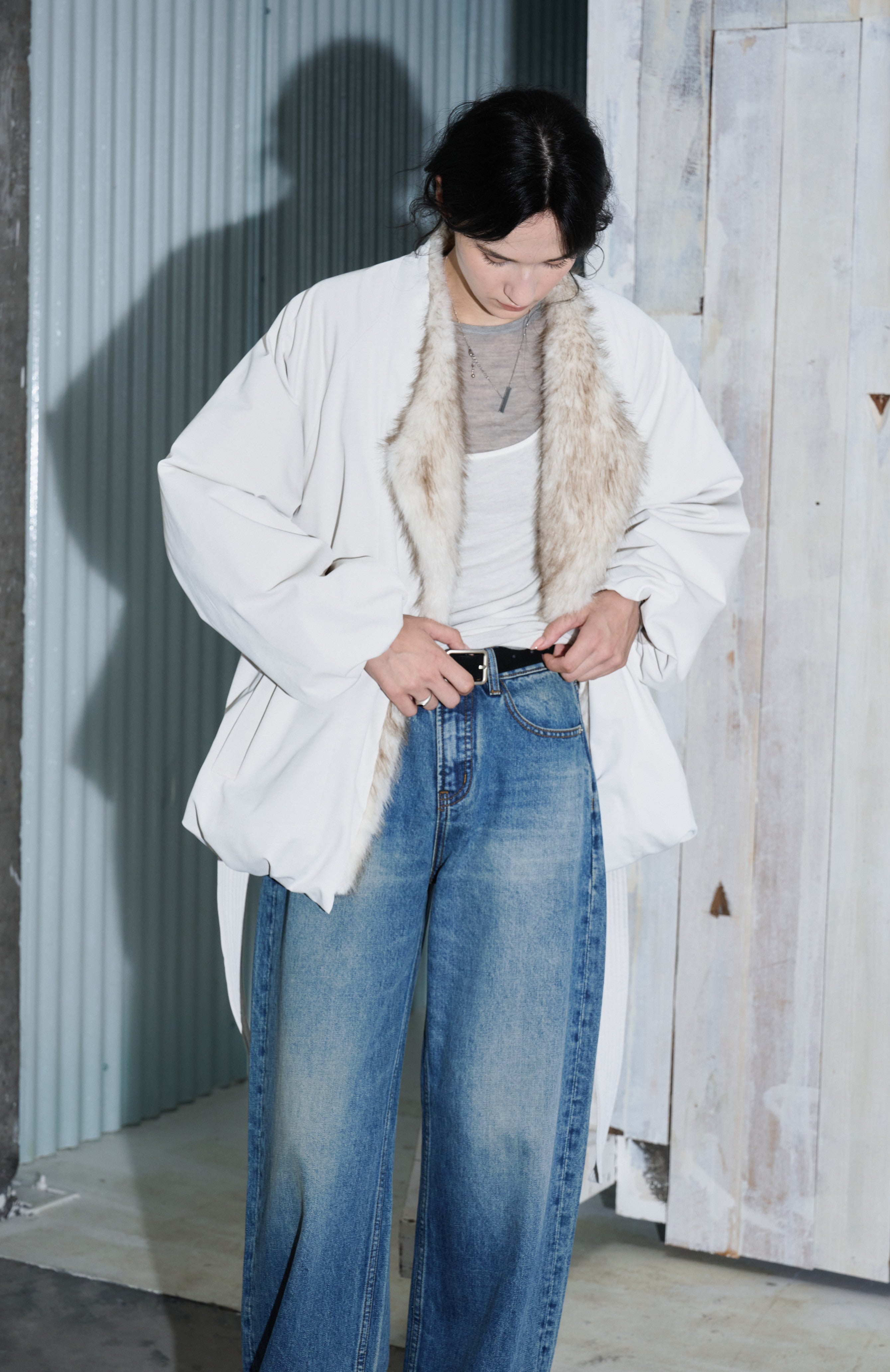 FUR LAPEL DRAPE DOWN