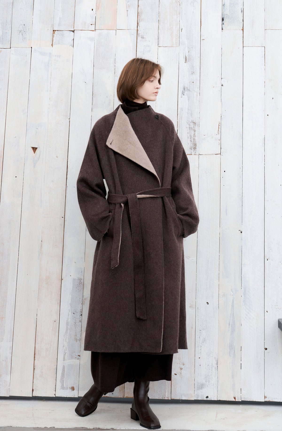 WRAP LAPEL WOOL100% COAT