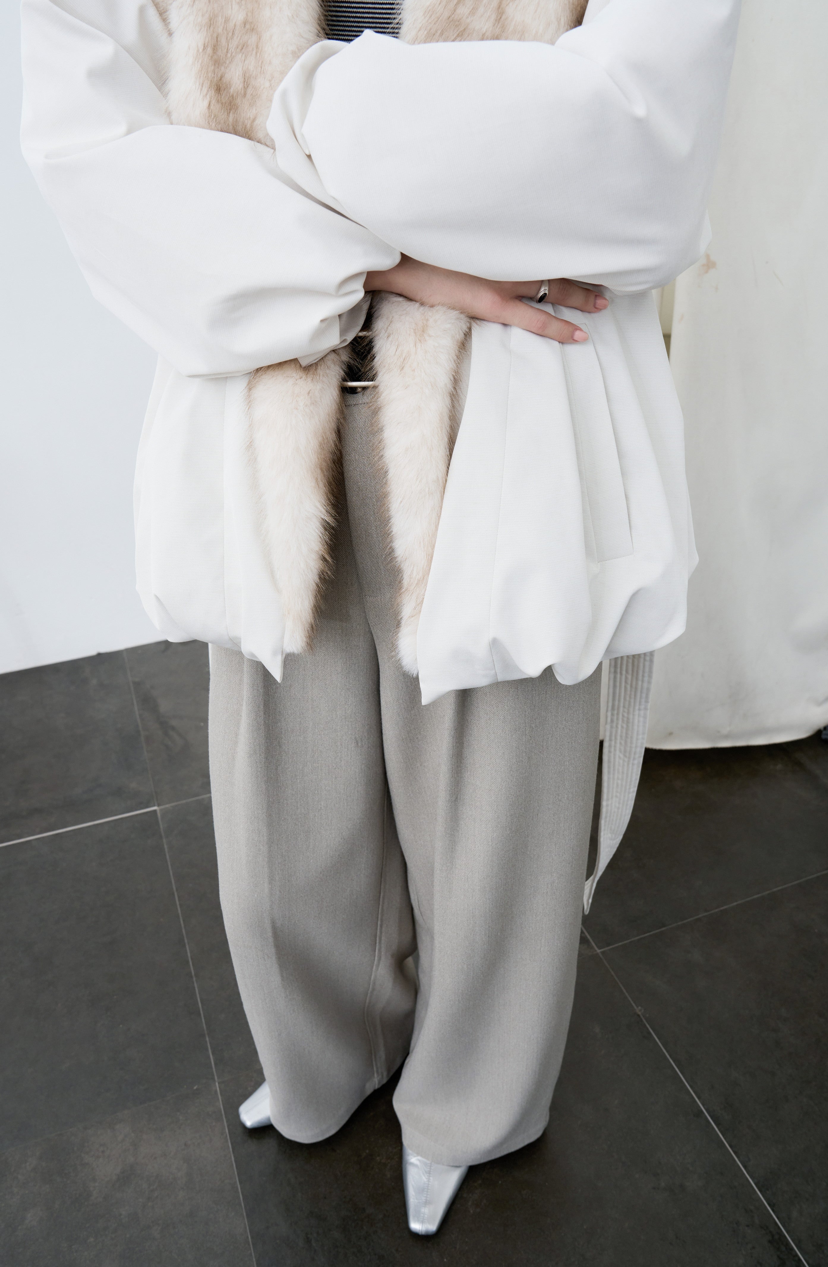 FUR LAPEL DRAPE DOWN