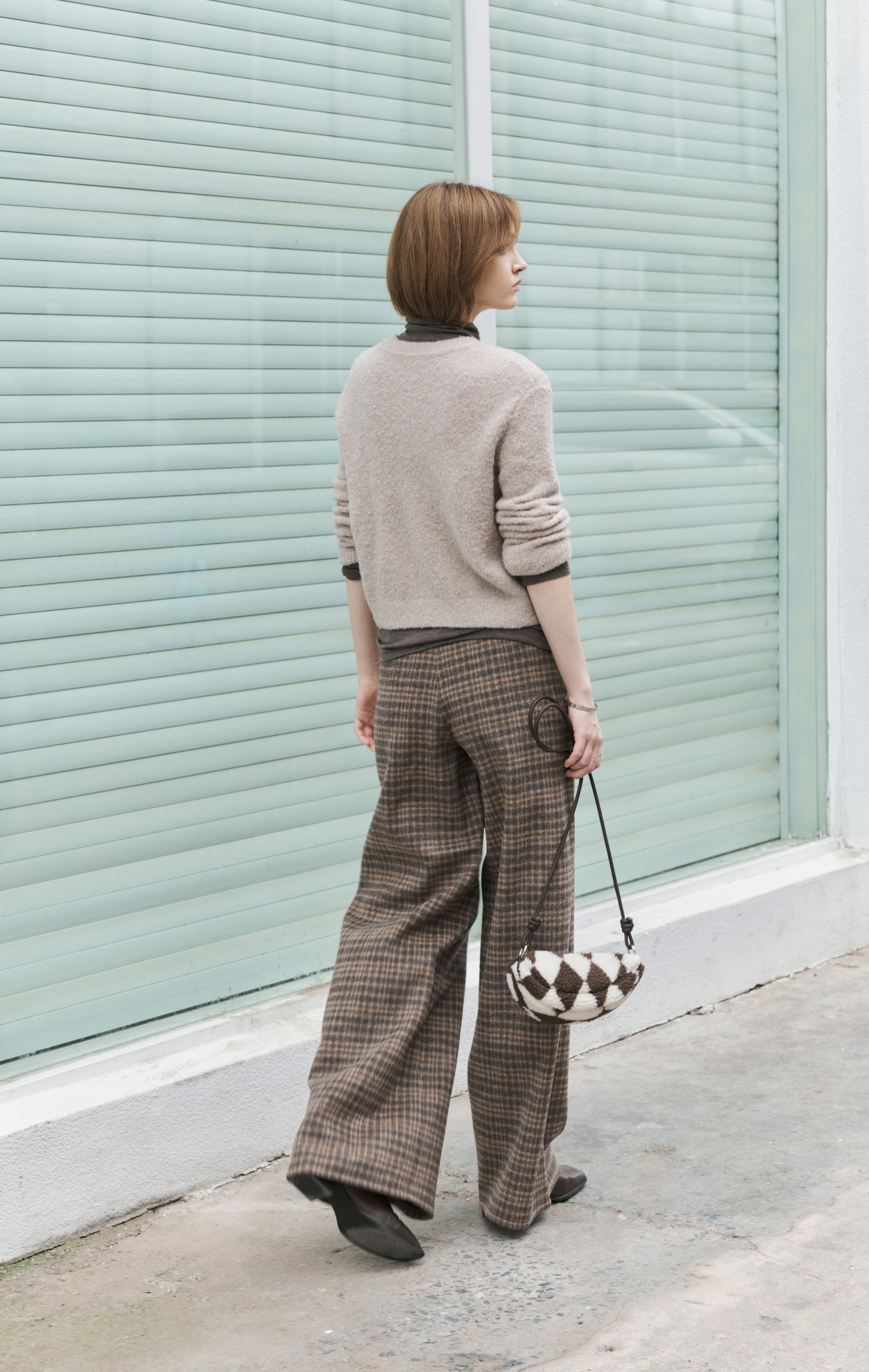 BRUSHED PLAID WIDE PANTS / 기모 체크 와이드 팬츠