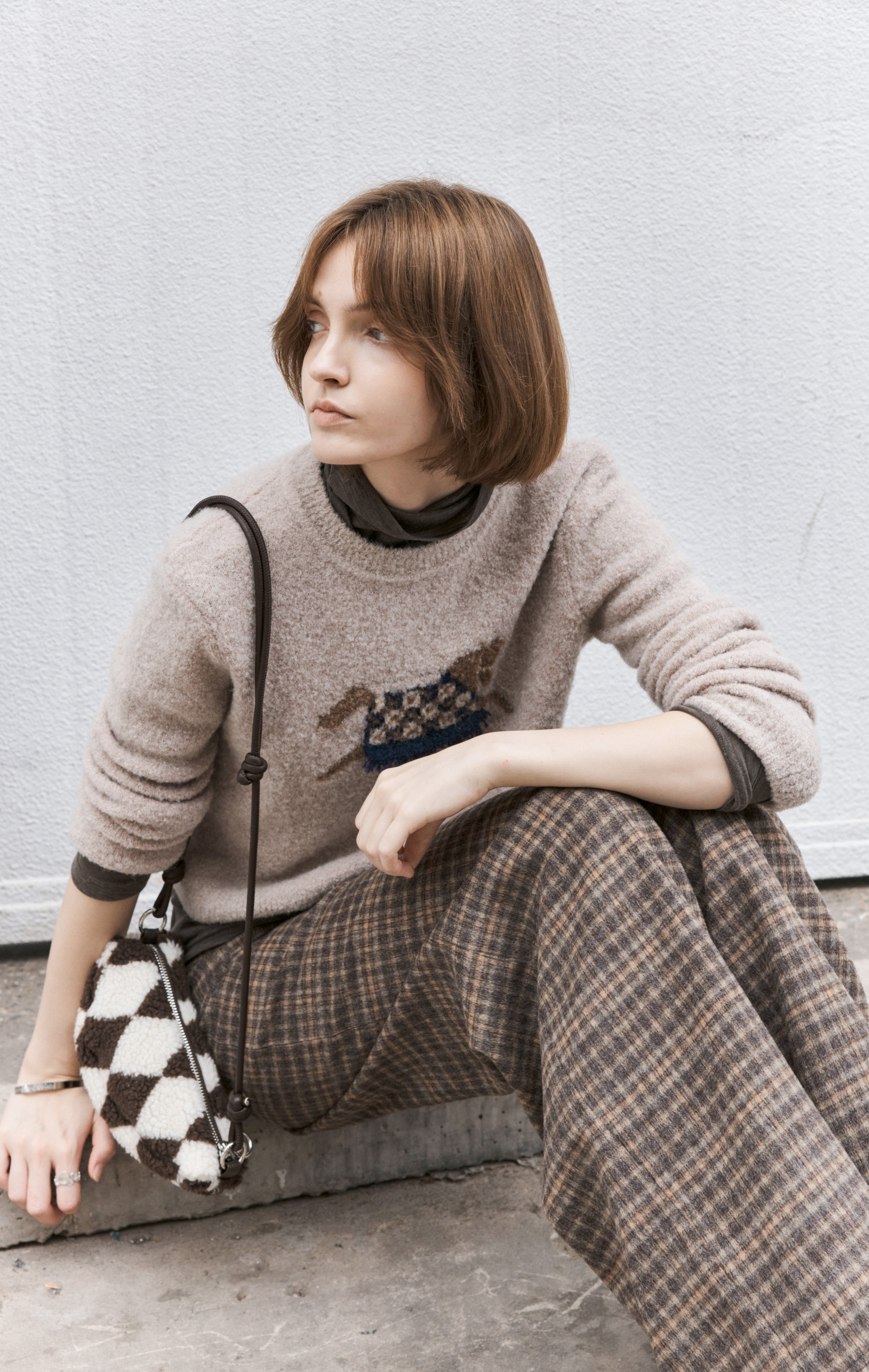 BRUSHED PLAID WIDE PANTS / 기모 체크 와이드 팬츠