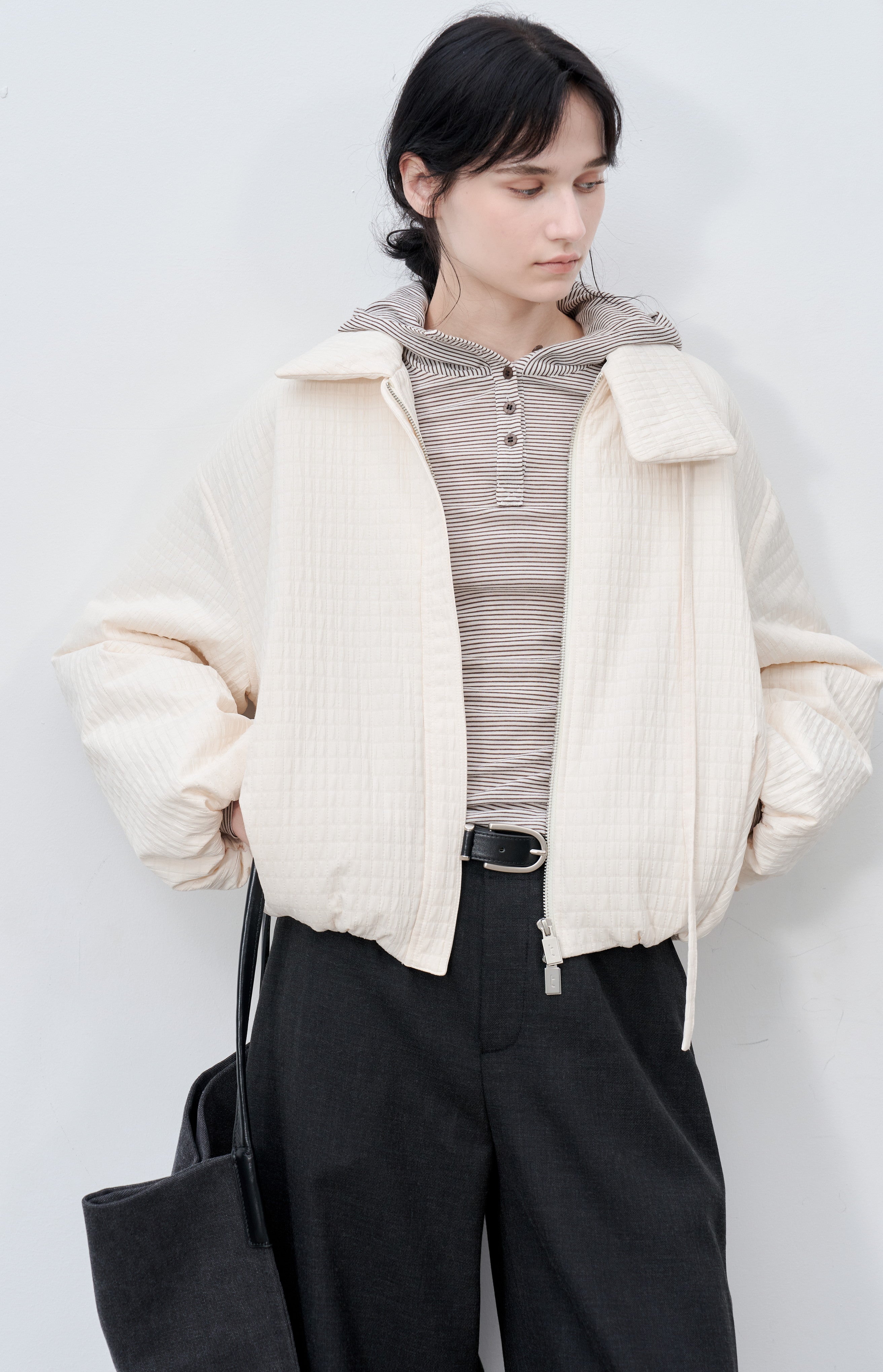 JACQUARD GRID BALLOON BLOUSON