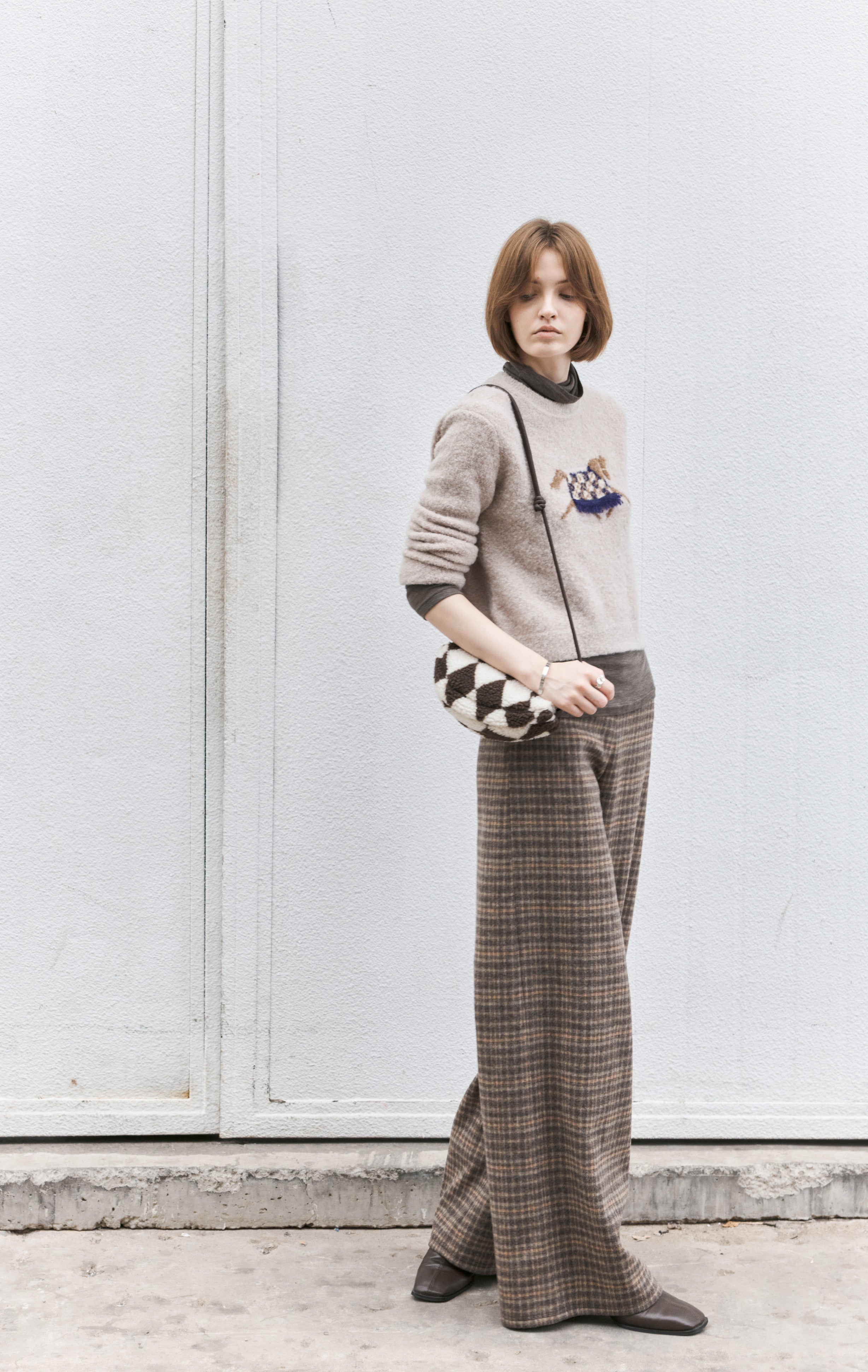 BRUSHED PLAID WIDE PANTS / 기모 체크 와이드 팬츠