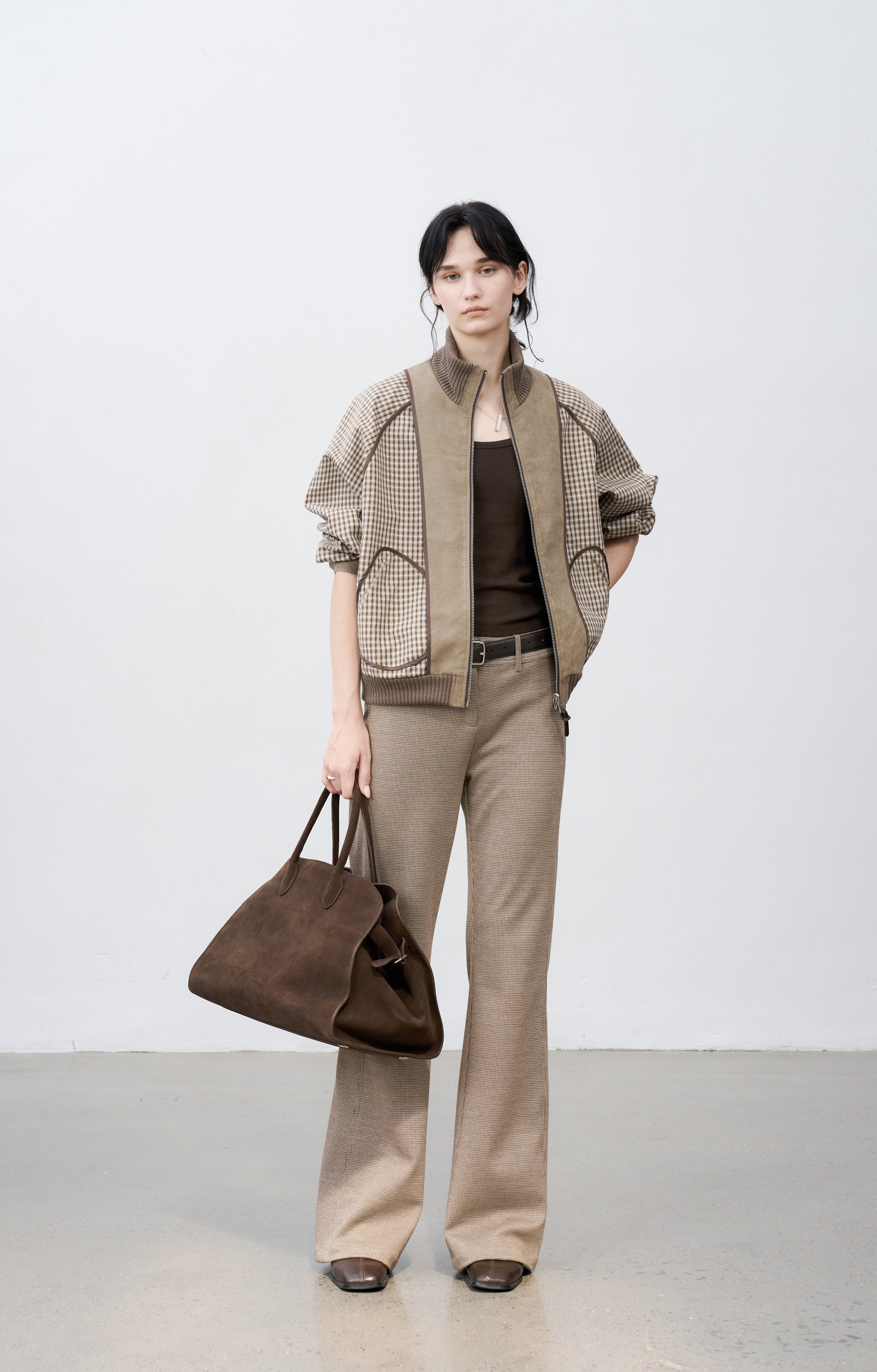 HOUNDSTOOTH FLARE PANTS / Houndstooth pattern flare pants