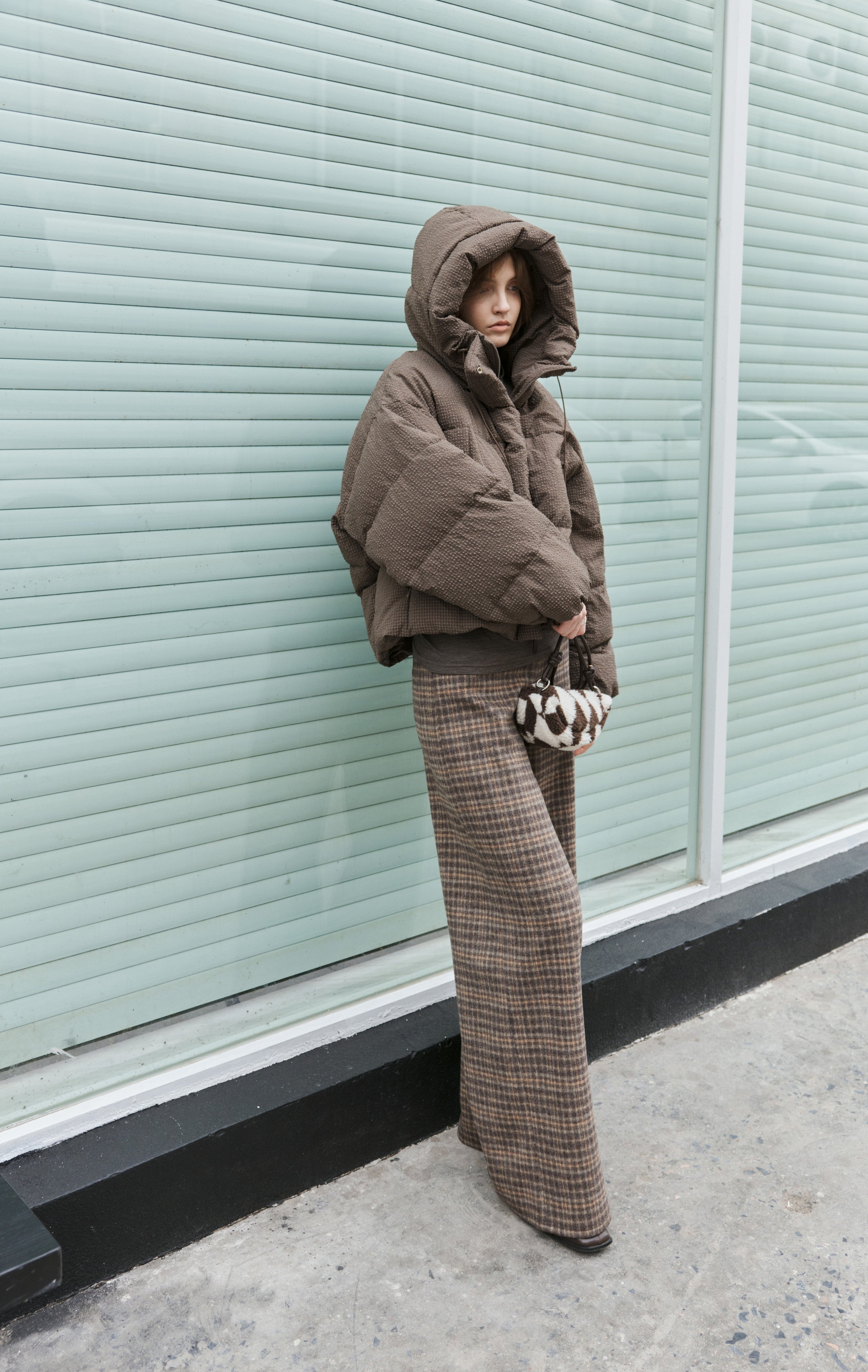 BRUSHED PLAID WIDE PANTS / 기모 체크 와이드 팬츠