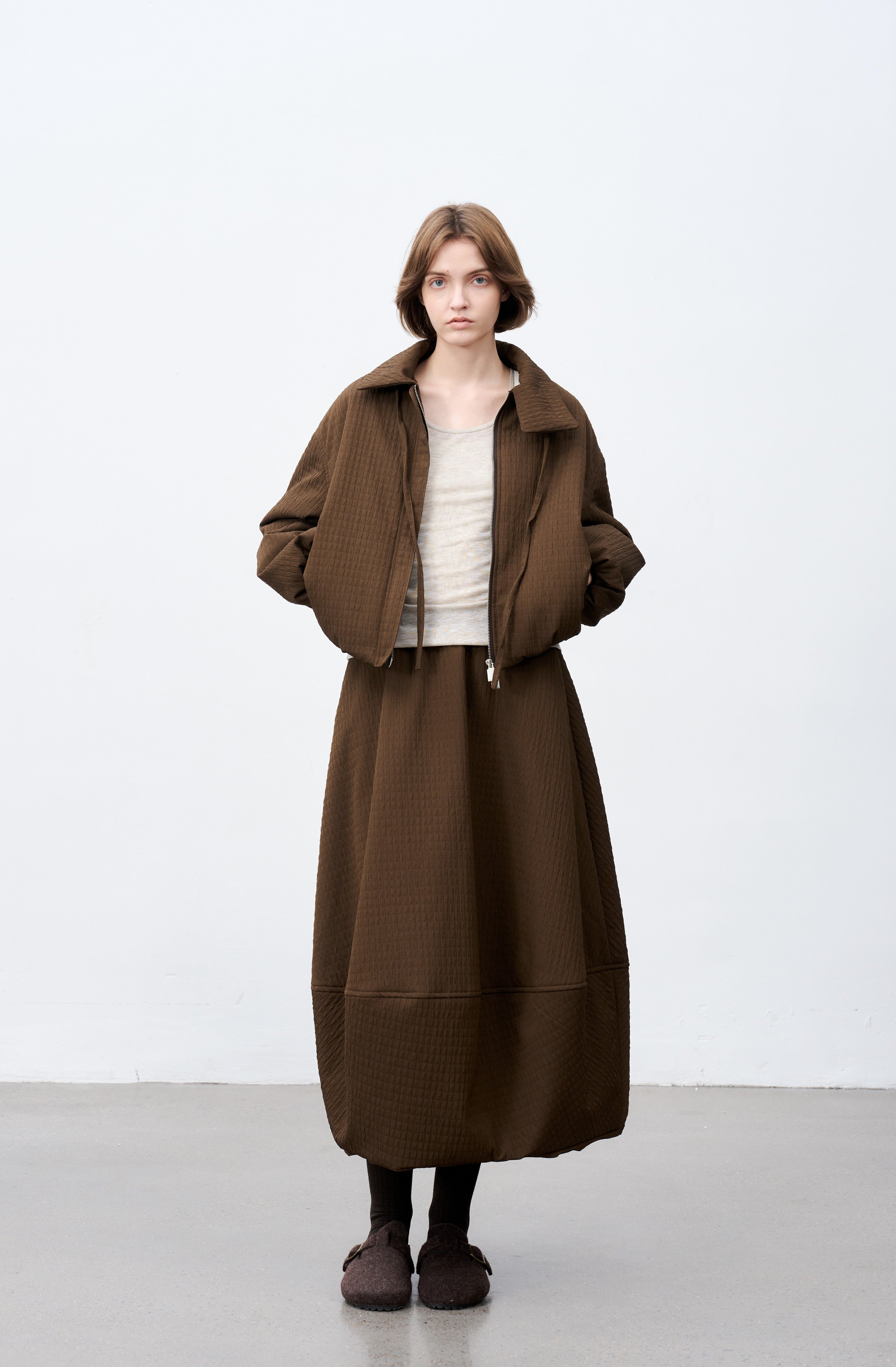 JACQUARD GRID BALLOON BLOUSON